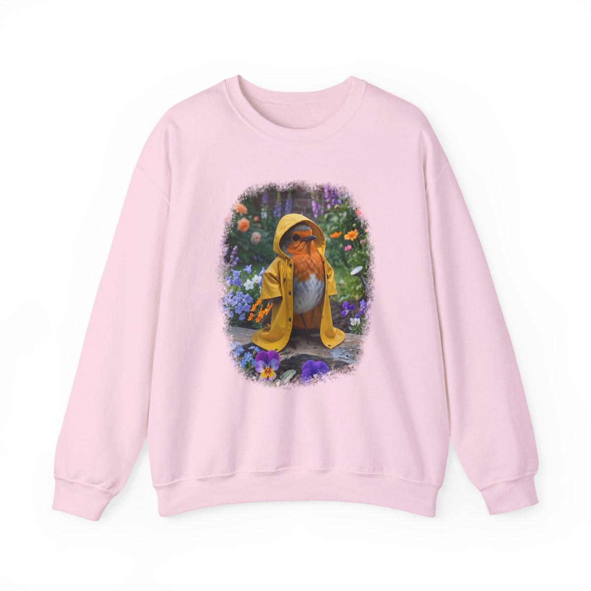 Robin Rosi Yellow Raincoat Garden Premium Sweatshirt for Bird Lovers
