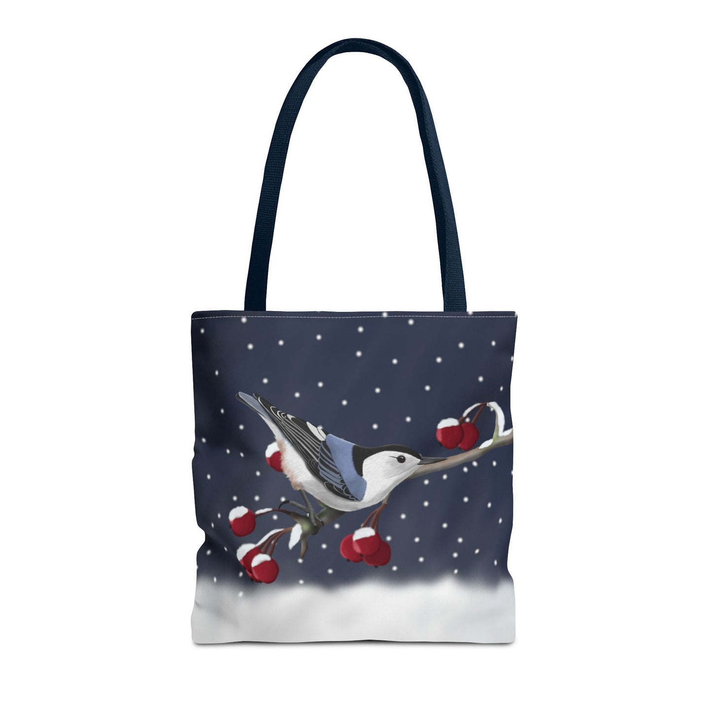 Nuthatch on a Winter Branch Christmas Bird Tote Bag 16"x16" – Accessories, Bags