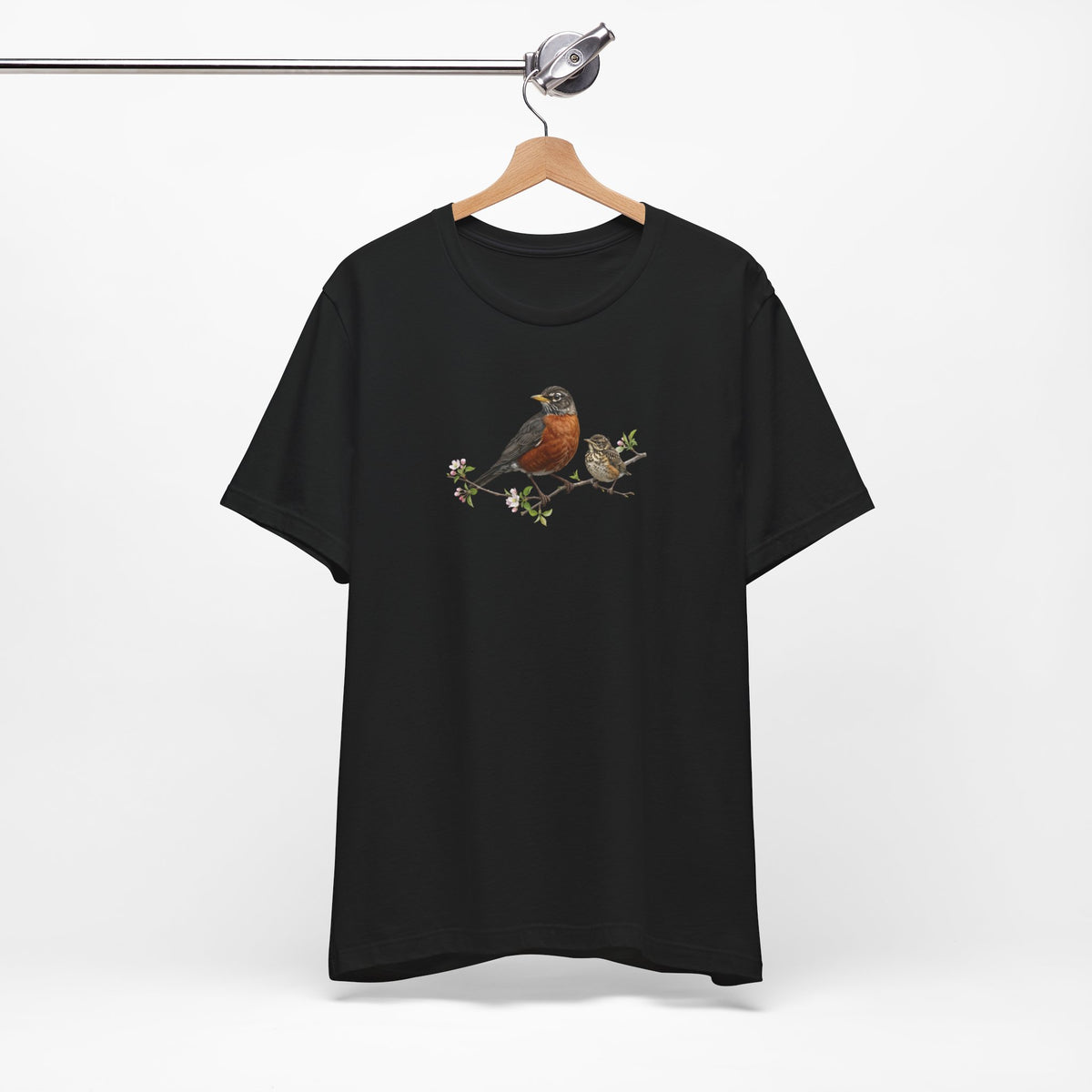 American Robin & Fledgling T-Shirt | Spring Blossoms Unisex Graphic Tee