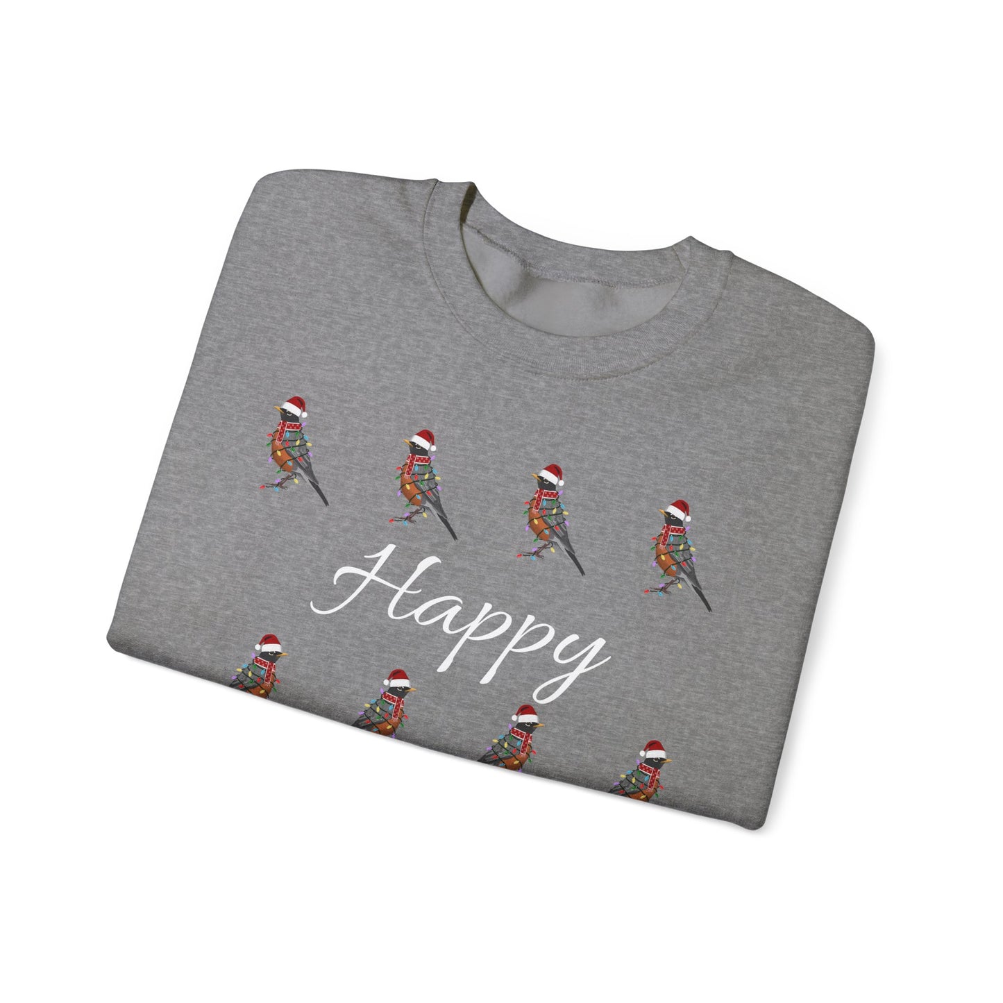 American Robin as Santa with Hat Scarf and Fairy Lights Happy Holidays Birdwatcher Christmas Bird Sweatshirt