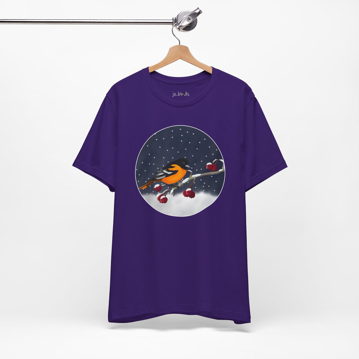 Baltimore Oriole on a Winter Branch Birdwatcher Christmas Bird T-Shirt