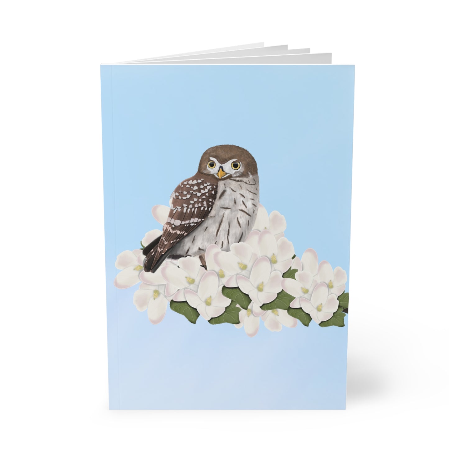 Eule im Frühling A5 Vogel Softcover Notizbuch 150 Seiten Liniert
