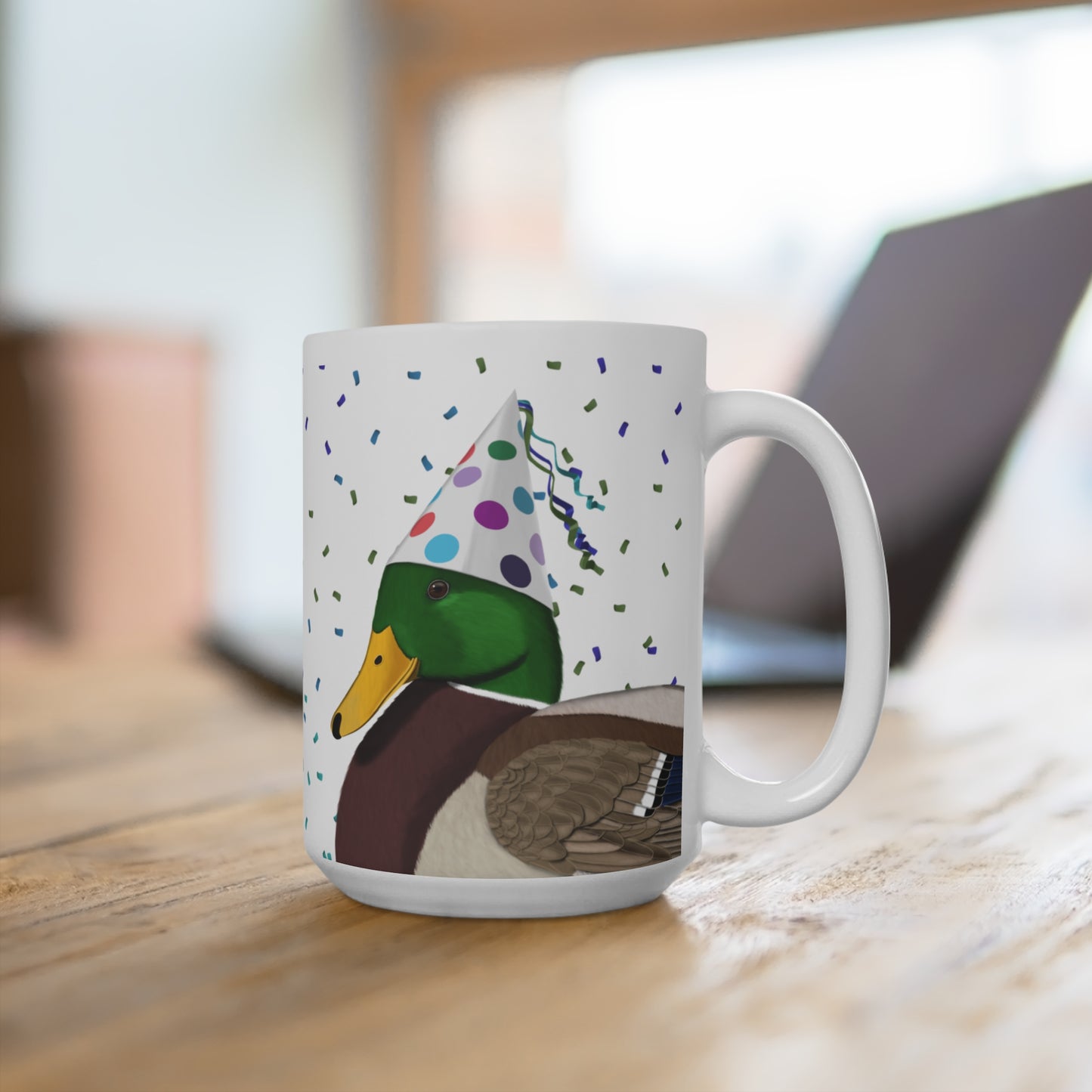 Ente feiert Geburtstag mit Partyhut und Konfetti Vogel Tasse
