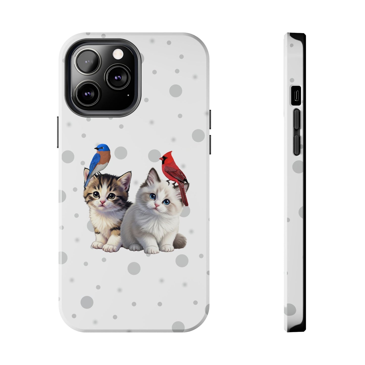 Cute Kitten with Cardinal and Bluebird Animal iPhone Case - Dual-Layer PC/TPU Protective Cover for iPhone