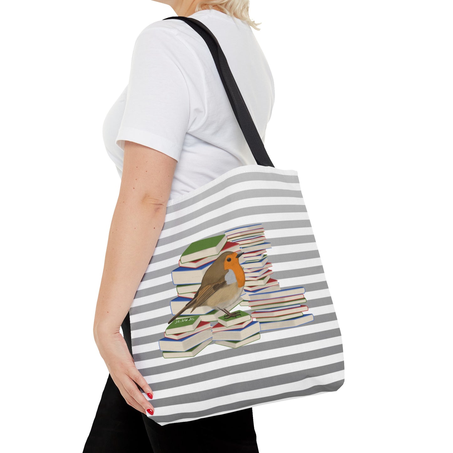 Robin Bird and Books Birdlover Bookworm Tote Bag 16"x16"
