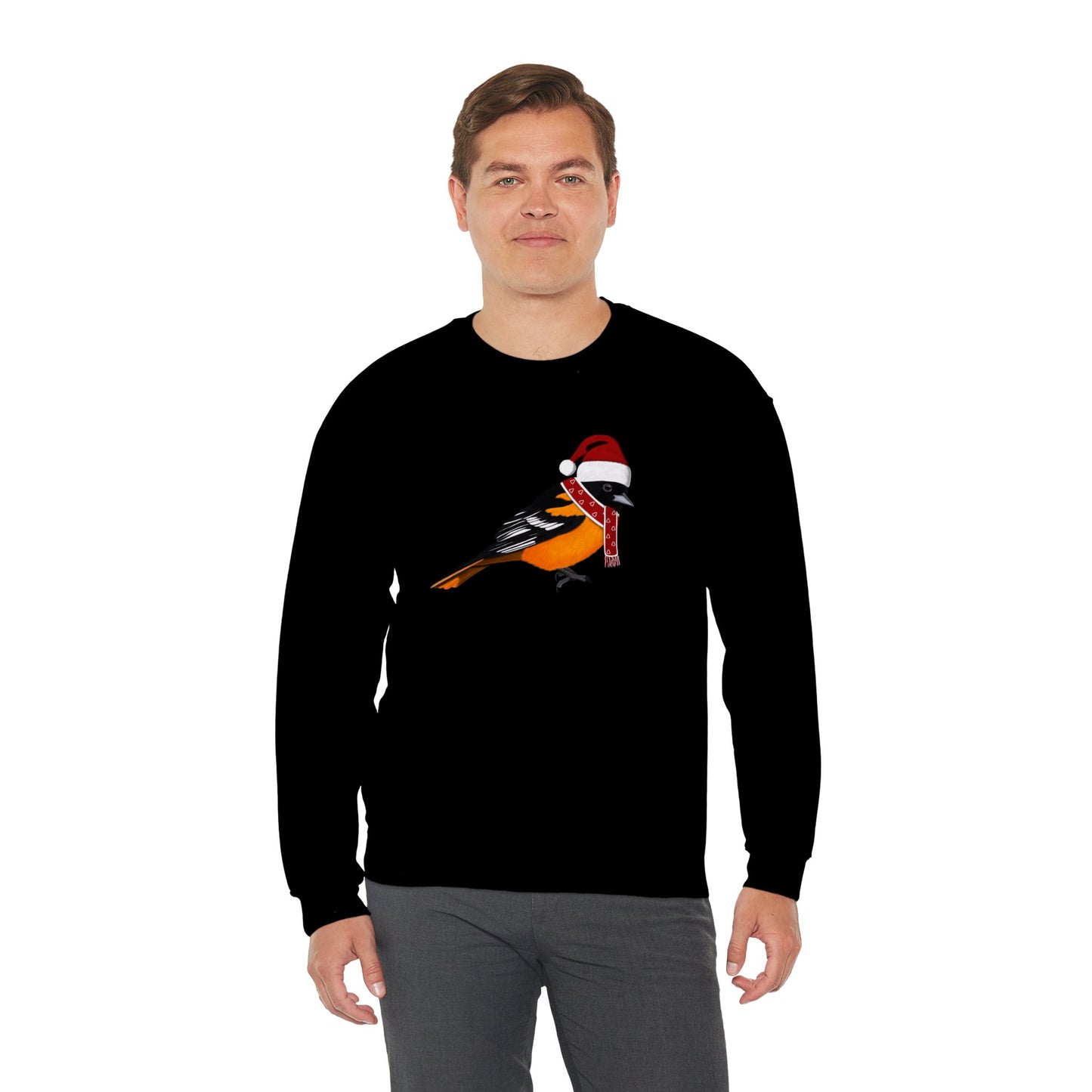 Baltimore Oriole with Christmas Hat Bird Birdwatcher Sweatshirt