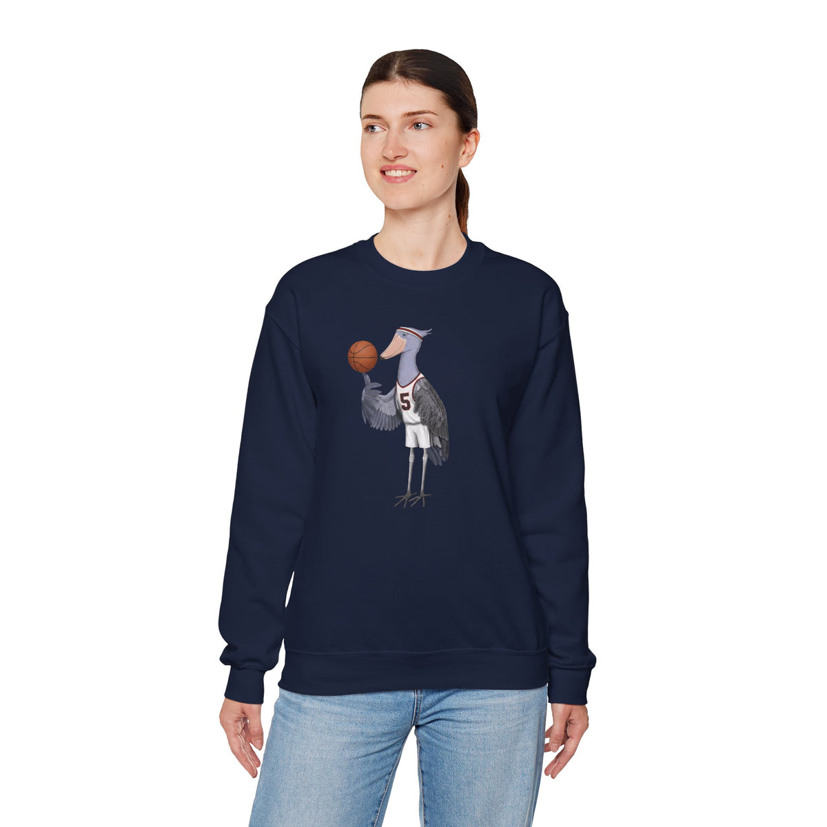 Shoebill Funny Basketball Bird Sweatshirt | Bird Watcher Crewneck | Unisex Unique Hoops Fan Gift