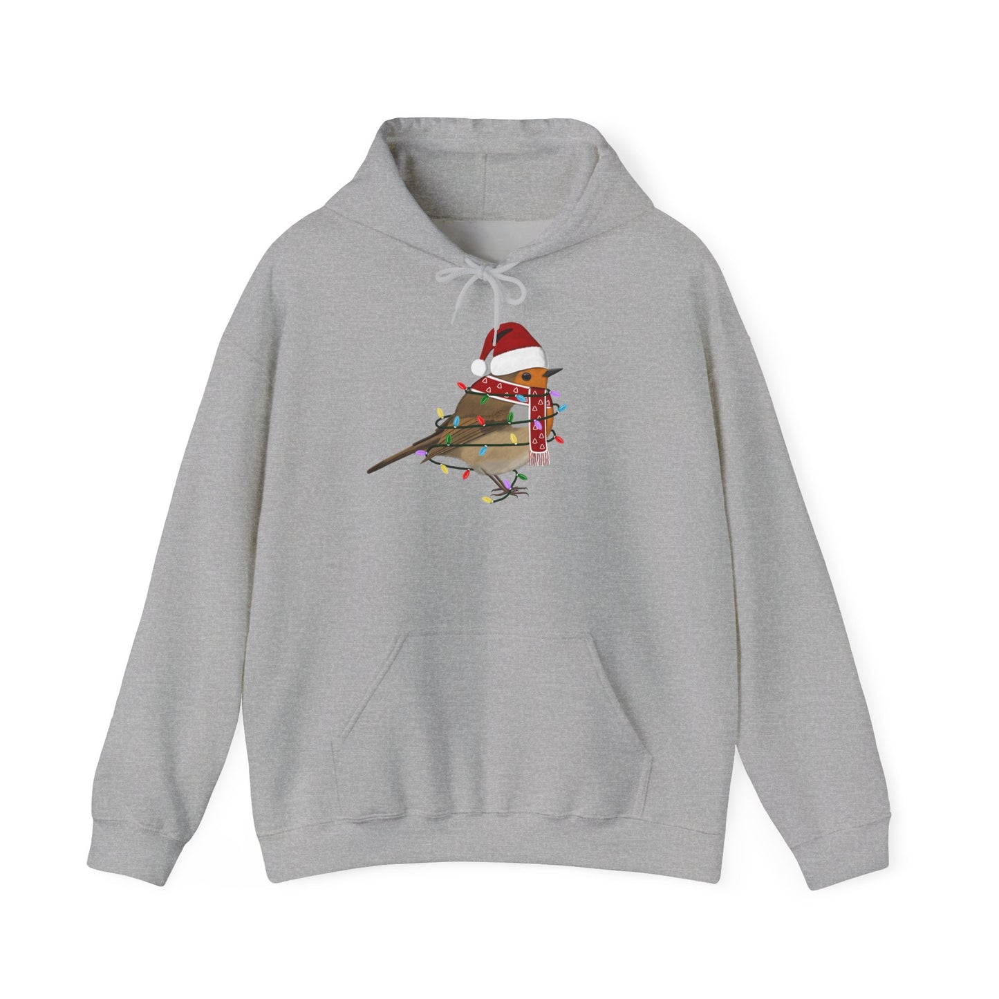 Rotkehlchen Weihnachts-Hoodie - Vogel als Weihnachtsmann mit Lichterkette Sweater