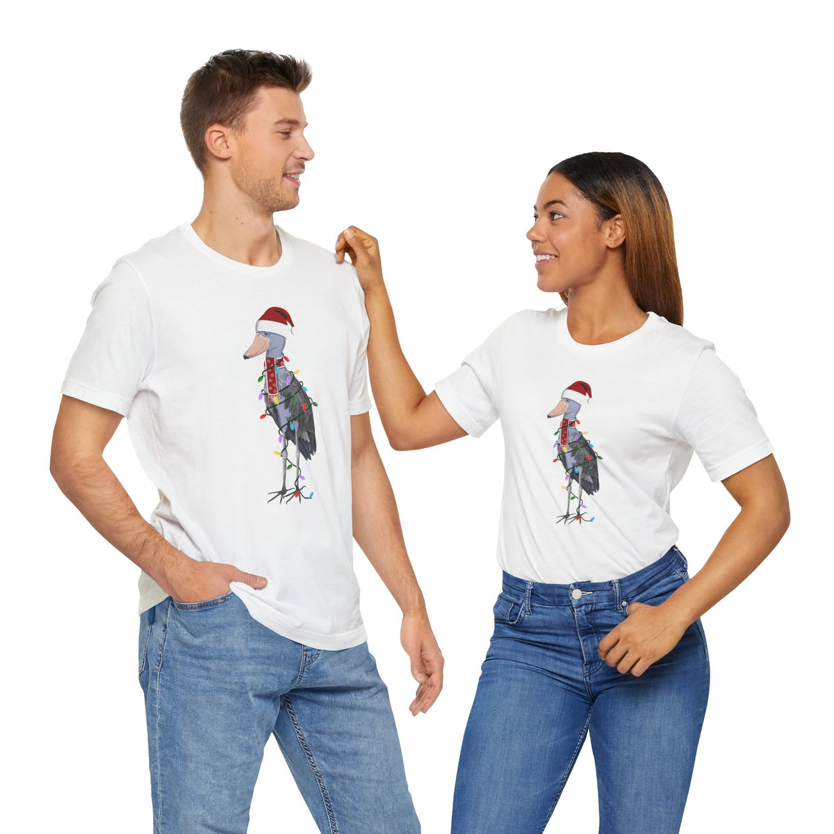 フェアリーライト付きハシビロコウのクリスマスバードTシャツ