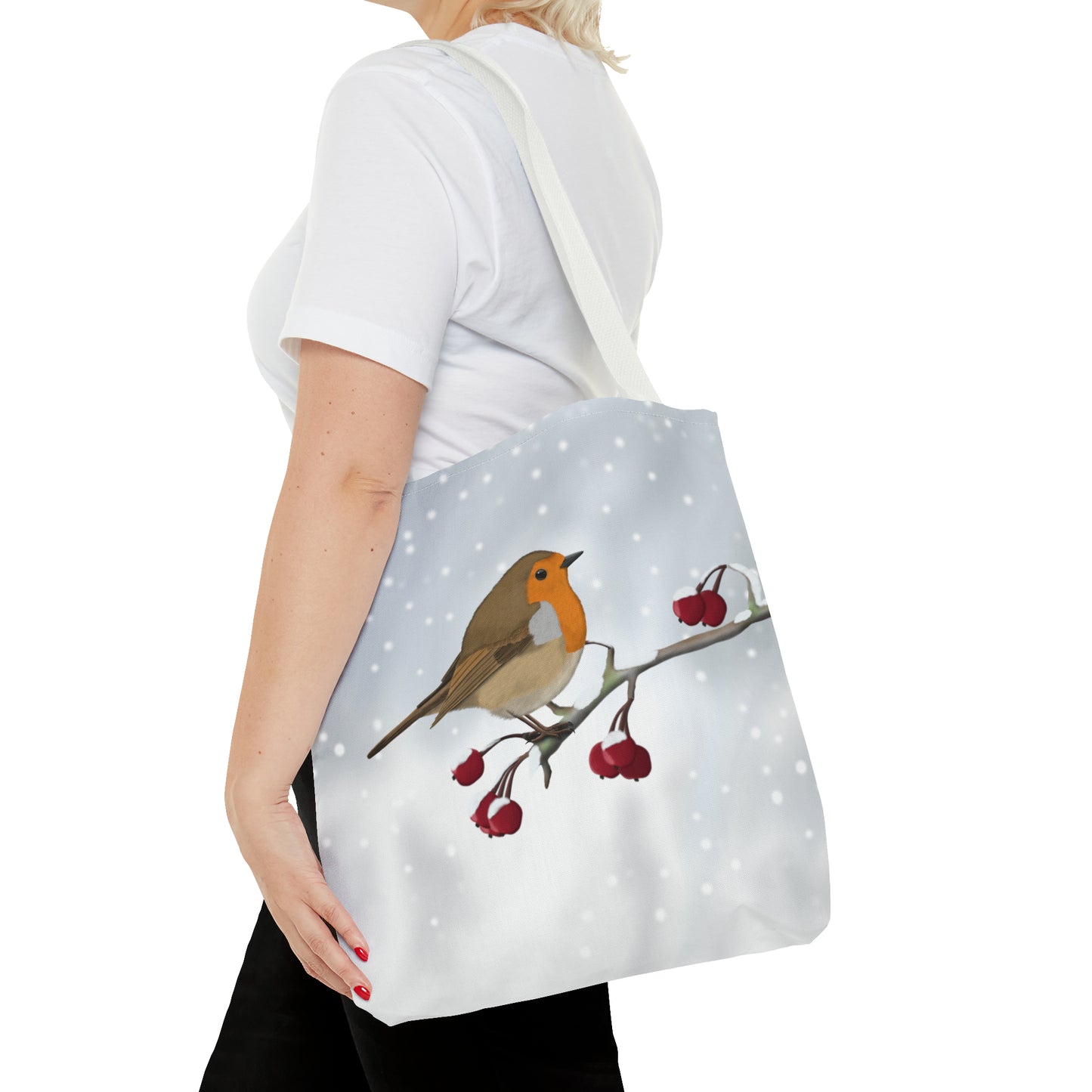 Robin on a Winter Branch Bird Tote Bag 16"x16" - jz.birds