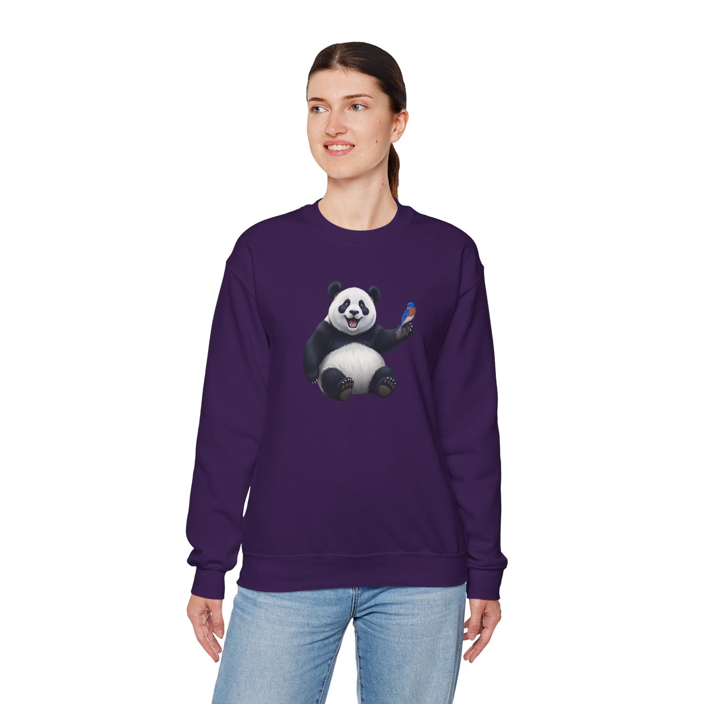Panda Bear with a Bluebird Sweatshirt Bird & Animal Lover