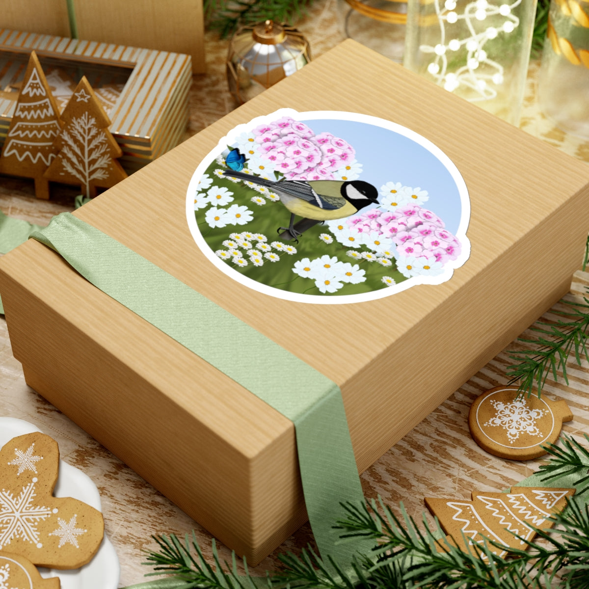 Chickadee Summer Flowers Bird Kiss-Cut Sticker - jz.birds
