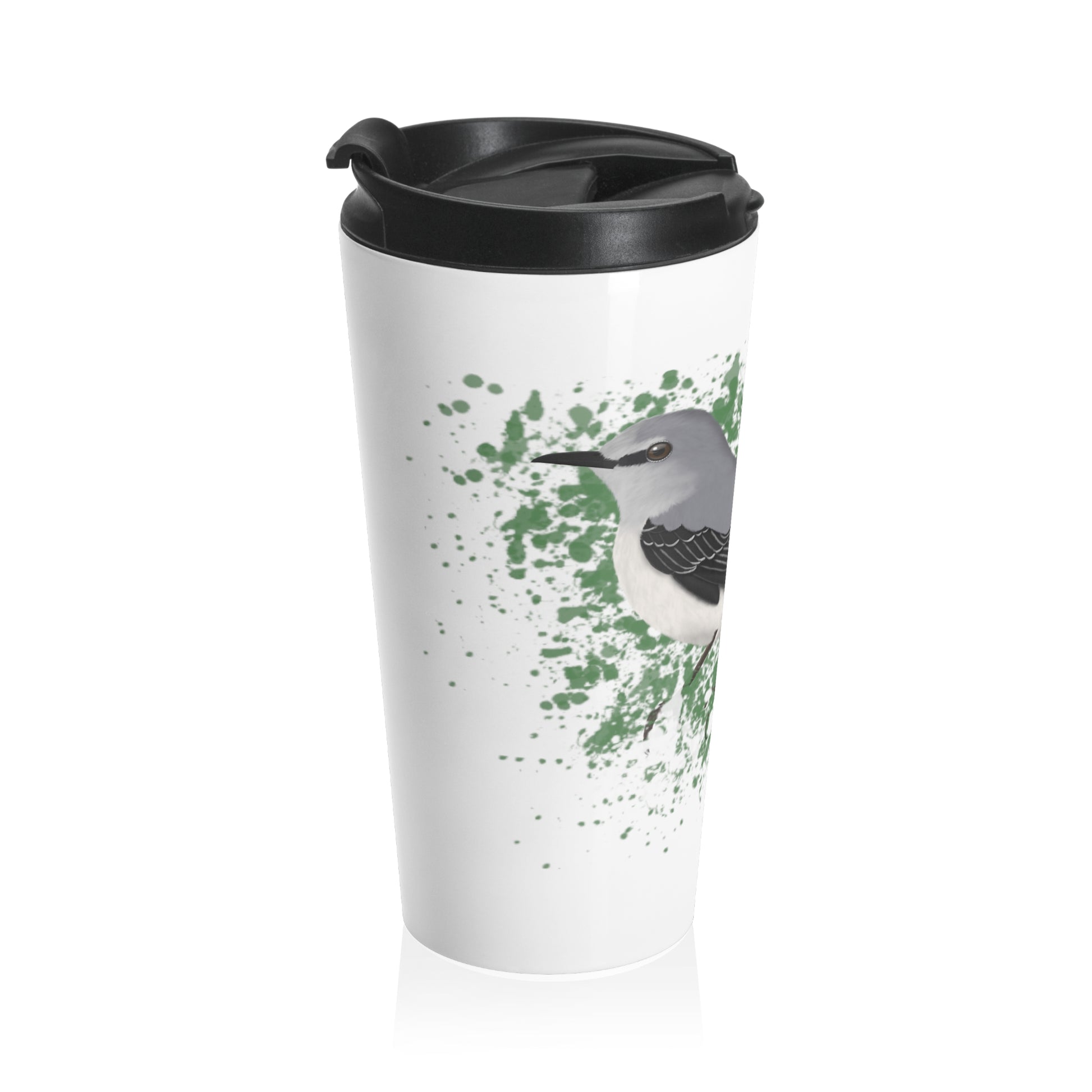 Mockingbird Bird White Stainless Steel Travel Mug 15oz - jz.birds