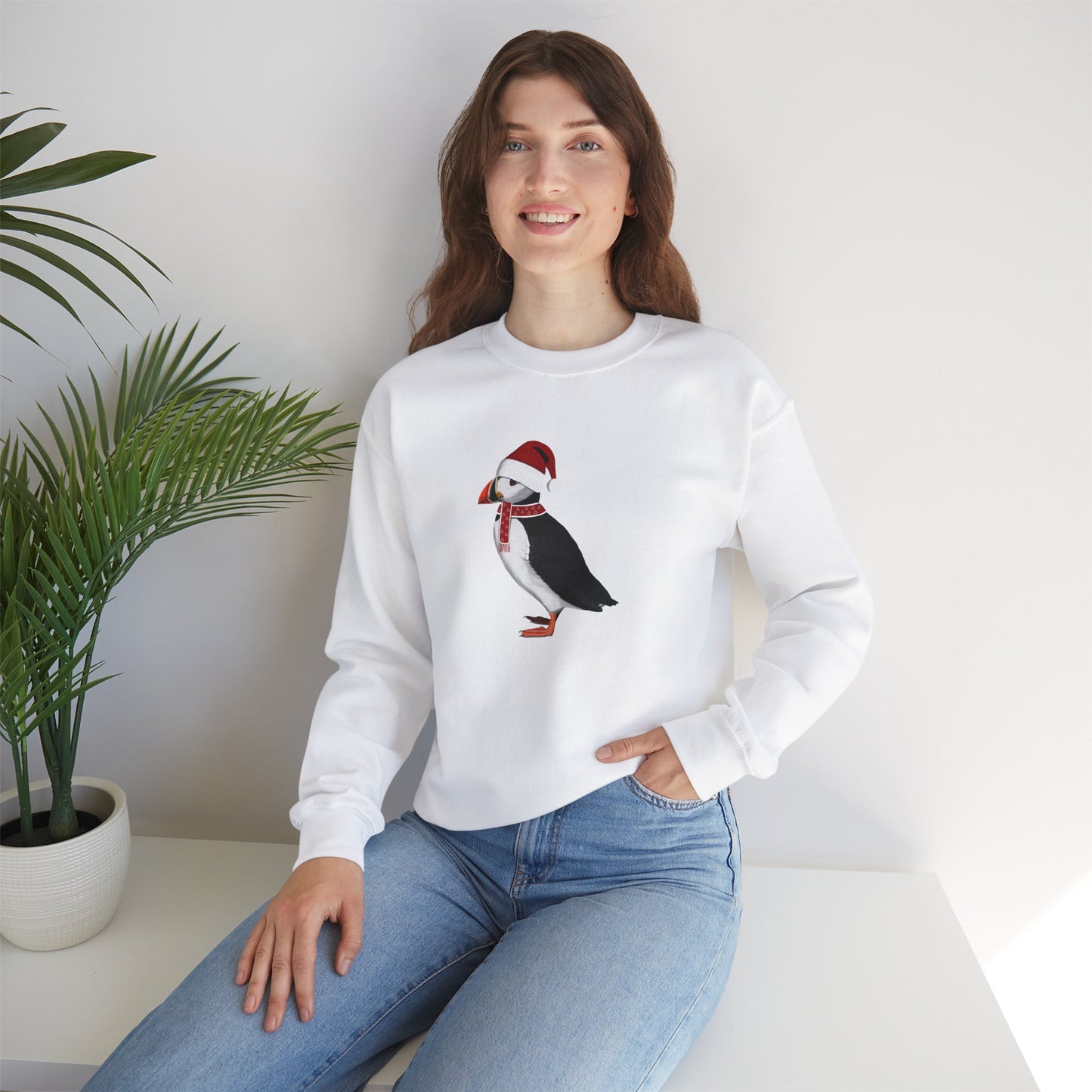 Puffin with Christmas Hat Bird Birdwatcher Sweatshirt