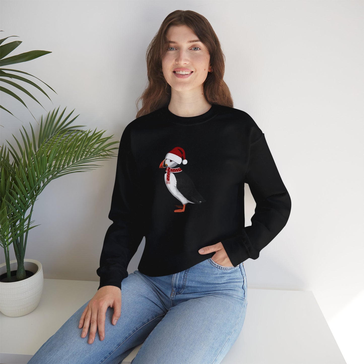 Puffin with Christmas Hat Bird Birdwatcher Sweatshirt