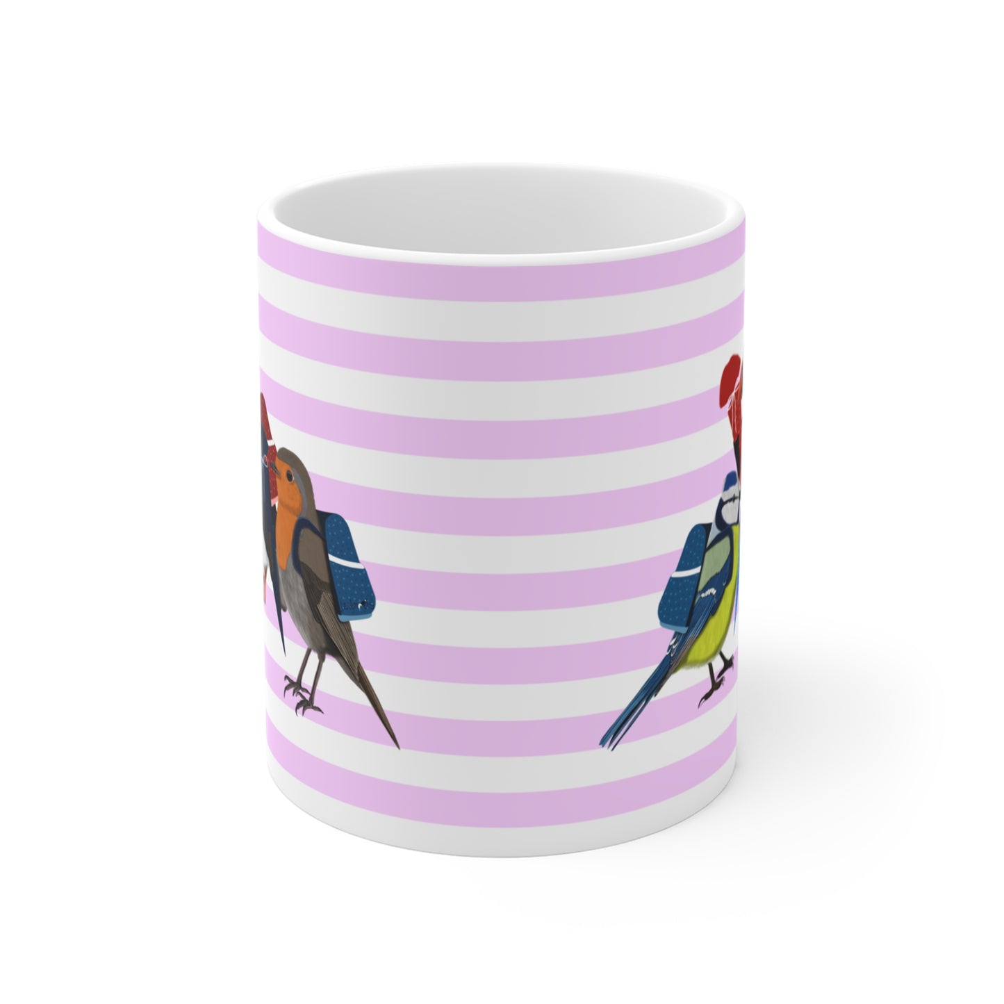 Robin Puffin Blue Titmouse School Enrollment First Day of School Bird Ceramic Mug 11oz Pink