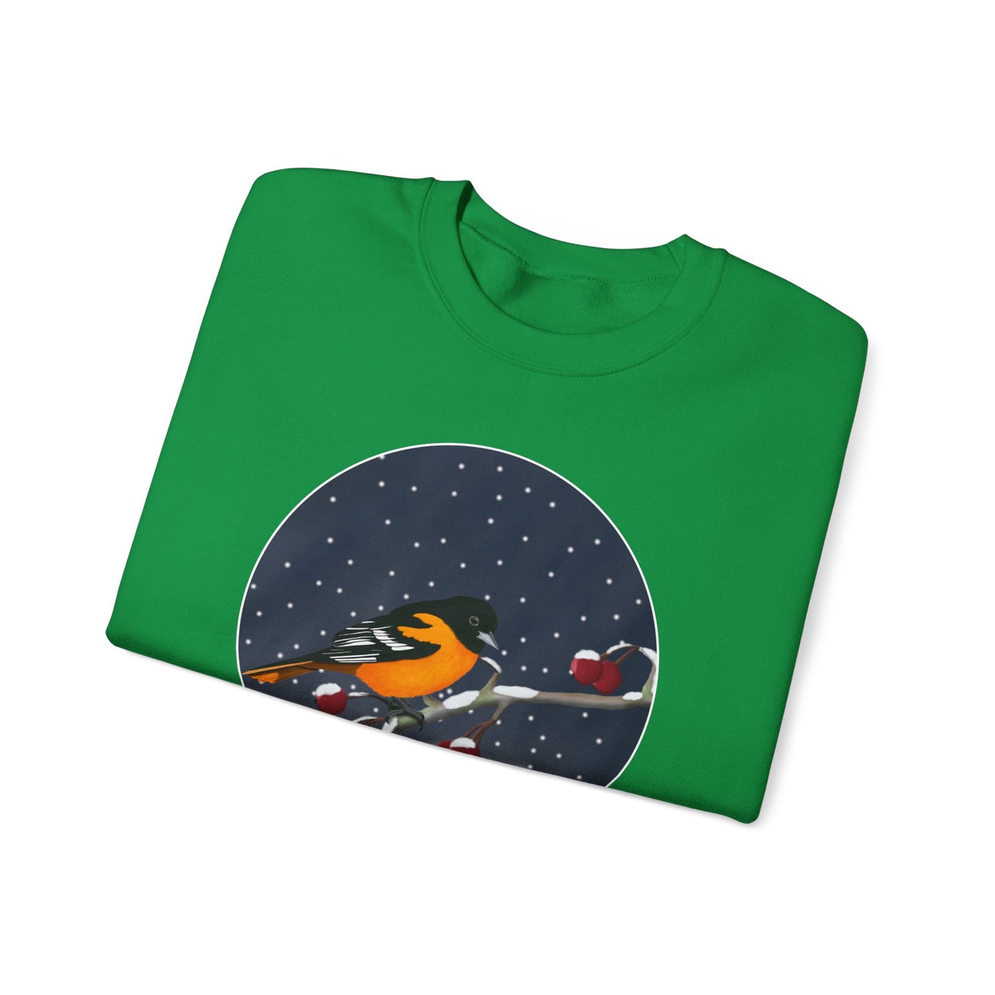 Baltimore Oriole on a Winter Branch Birdwatcher Christmas Bird Sweatshirt