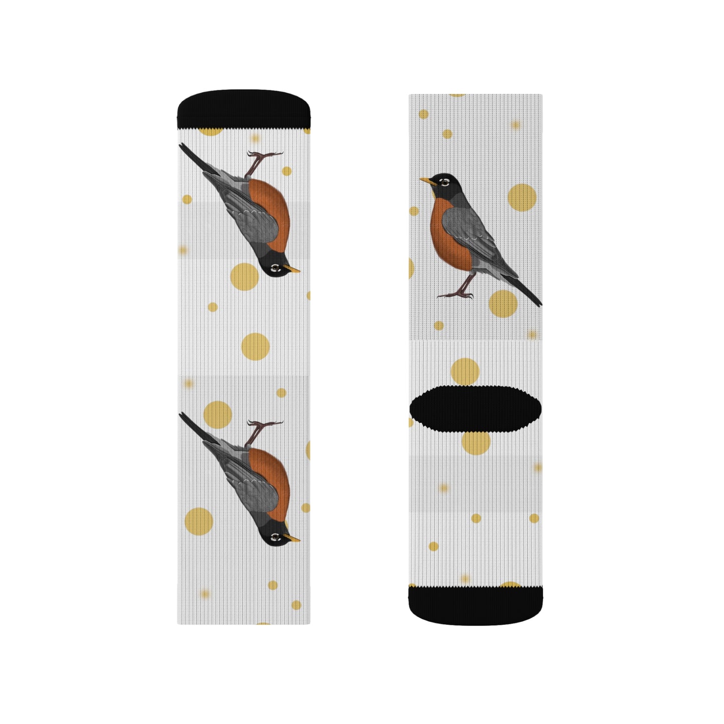 Robin Bird Art Socks White and Golden Dots
