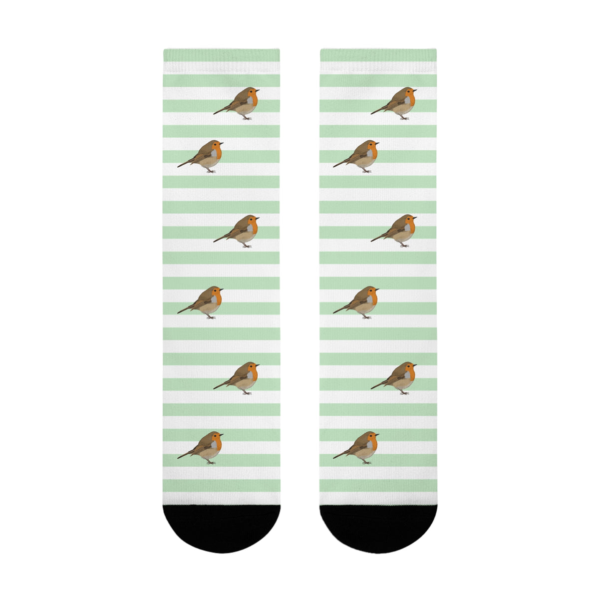 Rotkehlchen Socken mit Streifen in Salbeigrün Weiß – Geschenk für Vogelliebhaber & Ornithologen – Accessories,