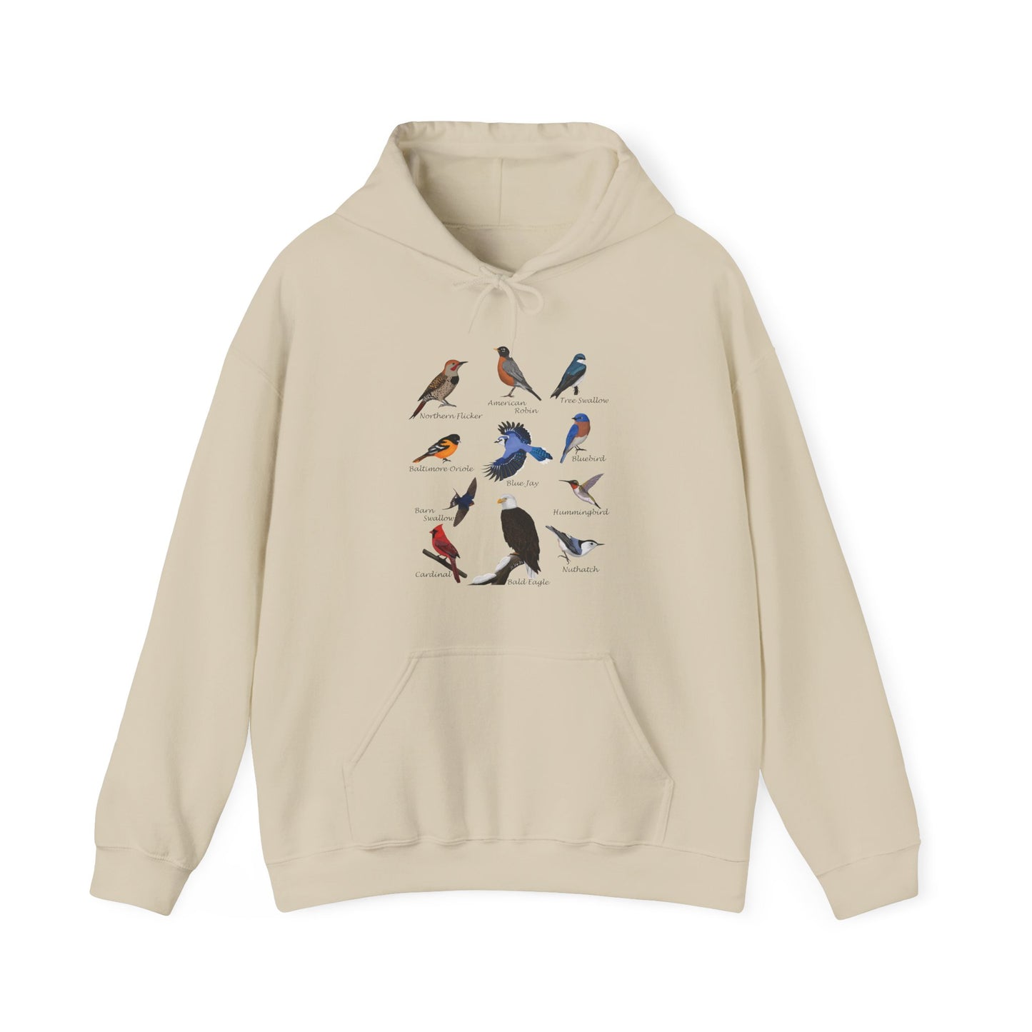 Hummingbird, Blue Jay, Cardinal, Robin and Eagle Hoodie in Dark Heather