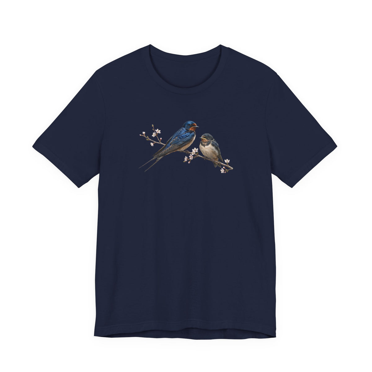 Barn Swallow & Fledgling T-Shirt | Spring Blossoms Unisex Graphic Tee
