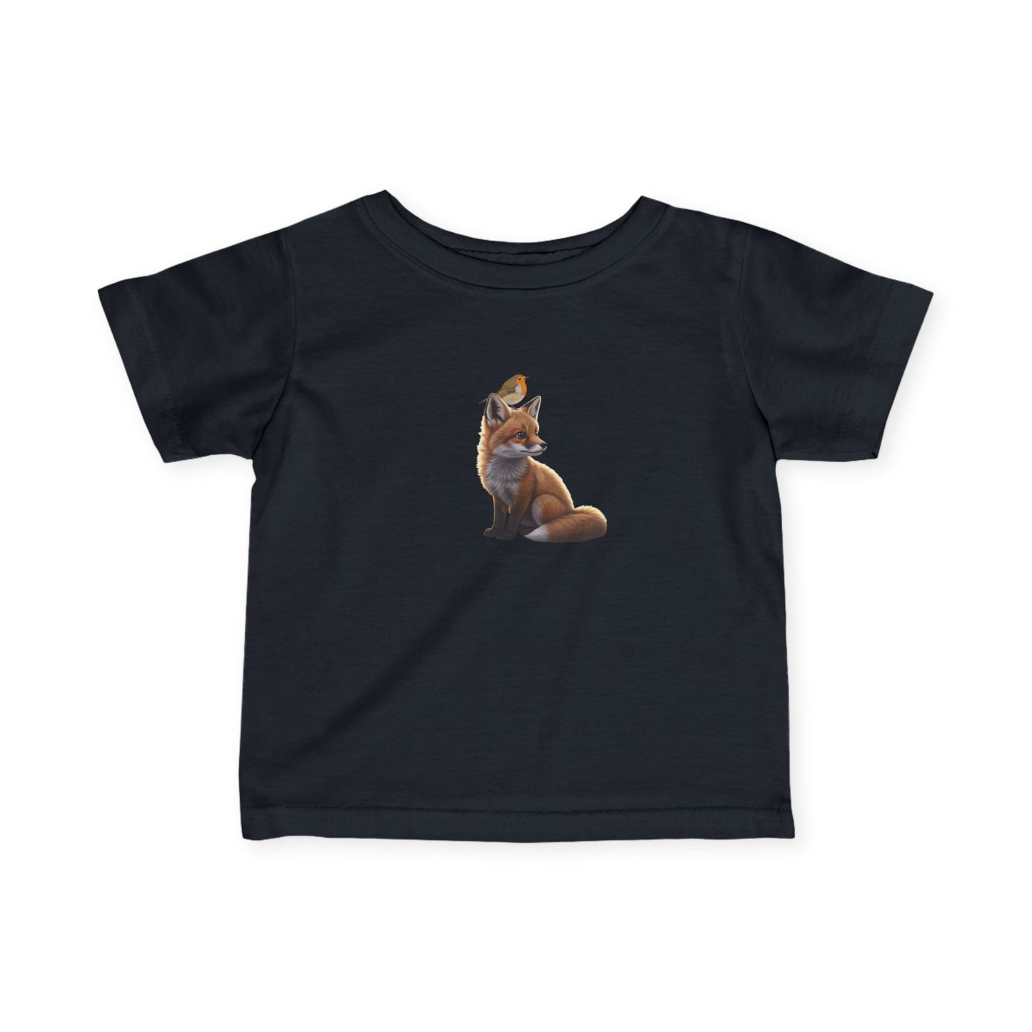 Fuchs mit Rotkehlchen Vogelmotiv Baby T-Shirt Süßes Tiermotiv