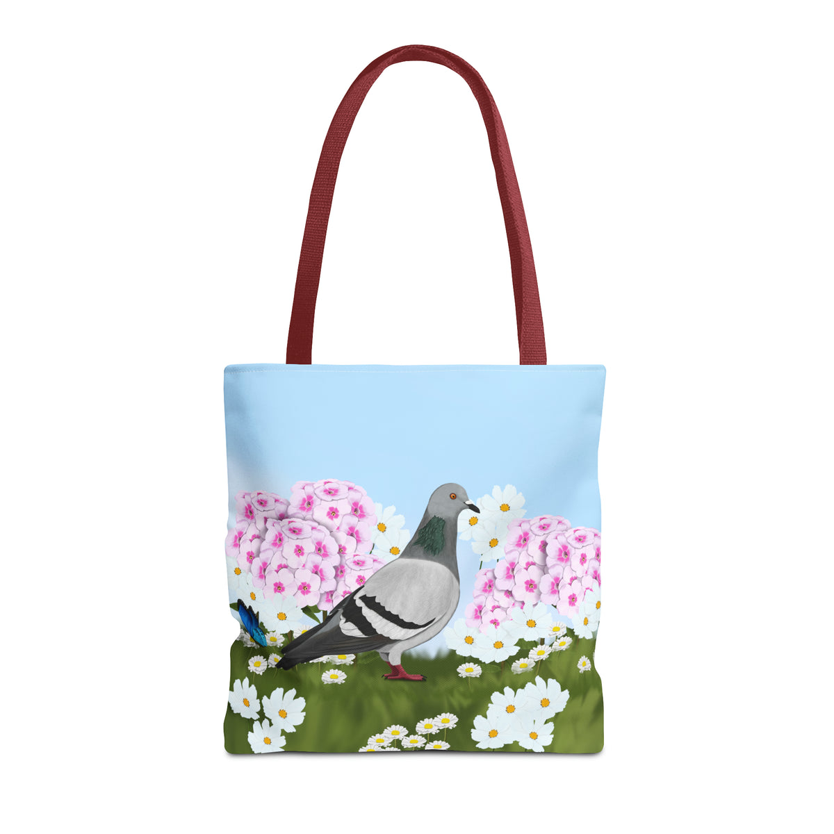 Pigeon in Summer Flowers Bird Tote Bag 16"x16" - jz.birds