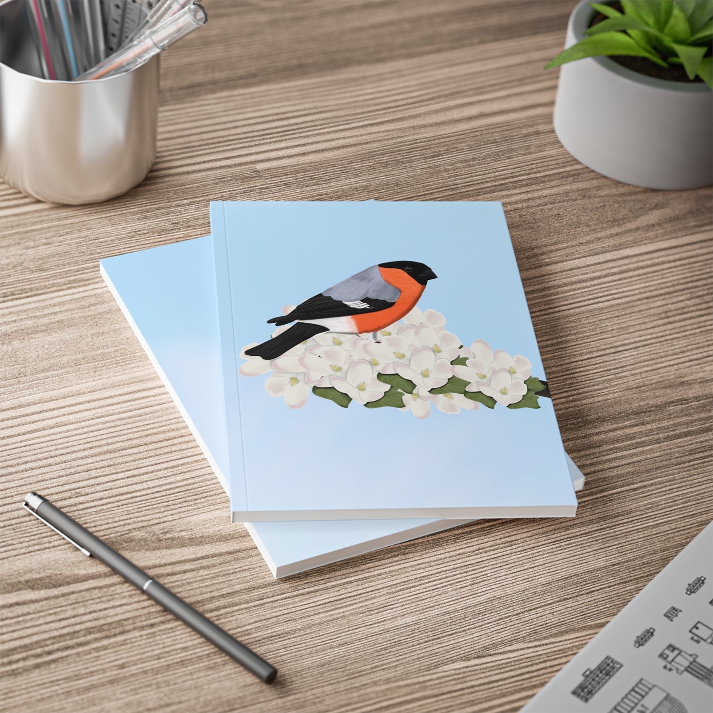Gimpel im Frühling A5 Vogel Softcover Notizbuch 150 Seiten Liniert