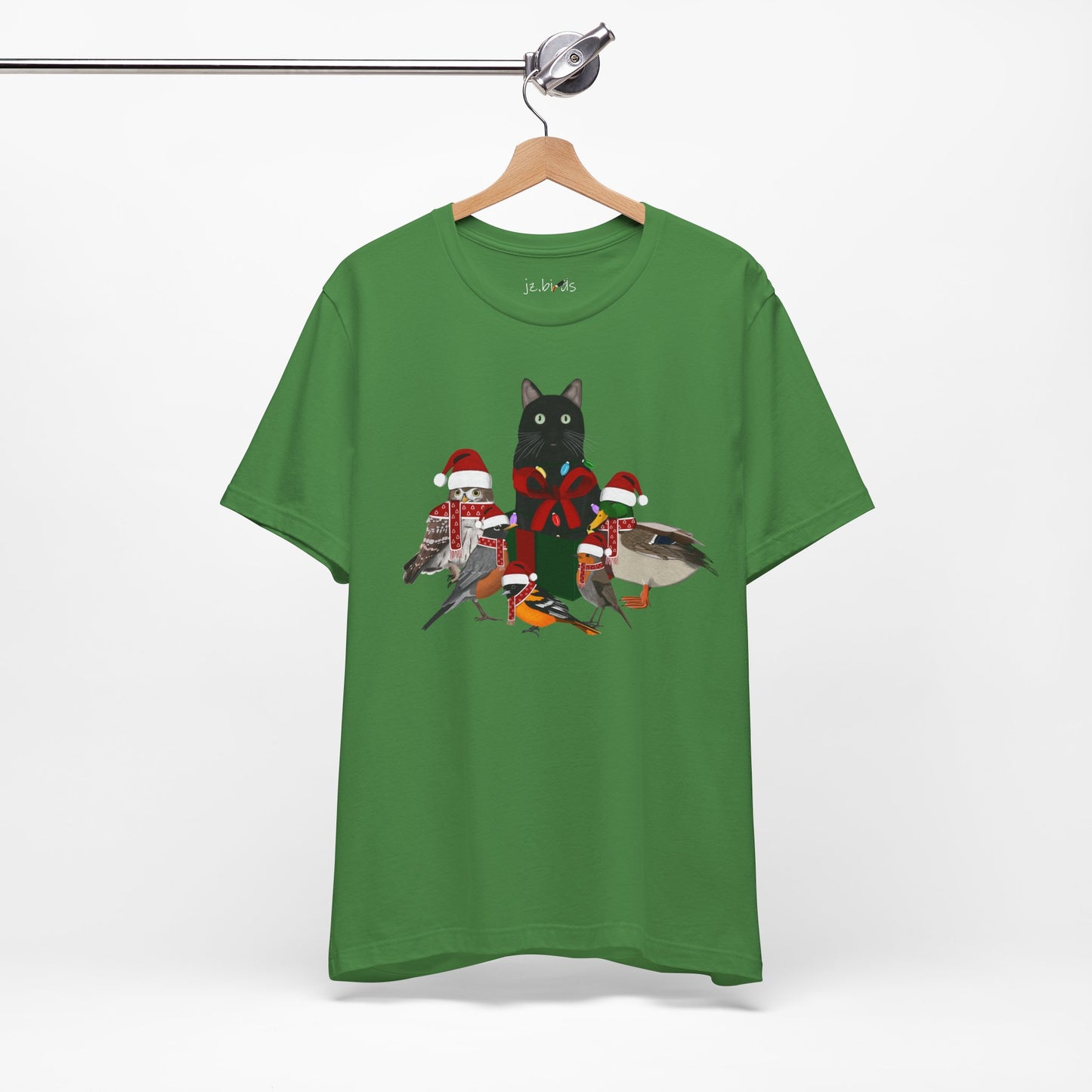 Robin Mallard Oriole Owl with Cat in a Box and Fairy Lights Christmas Bird T-Shirt