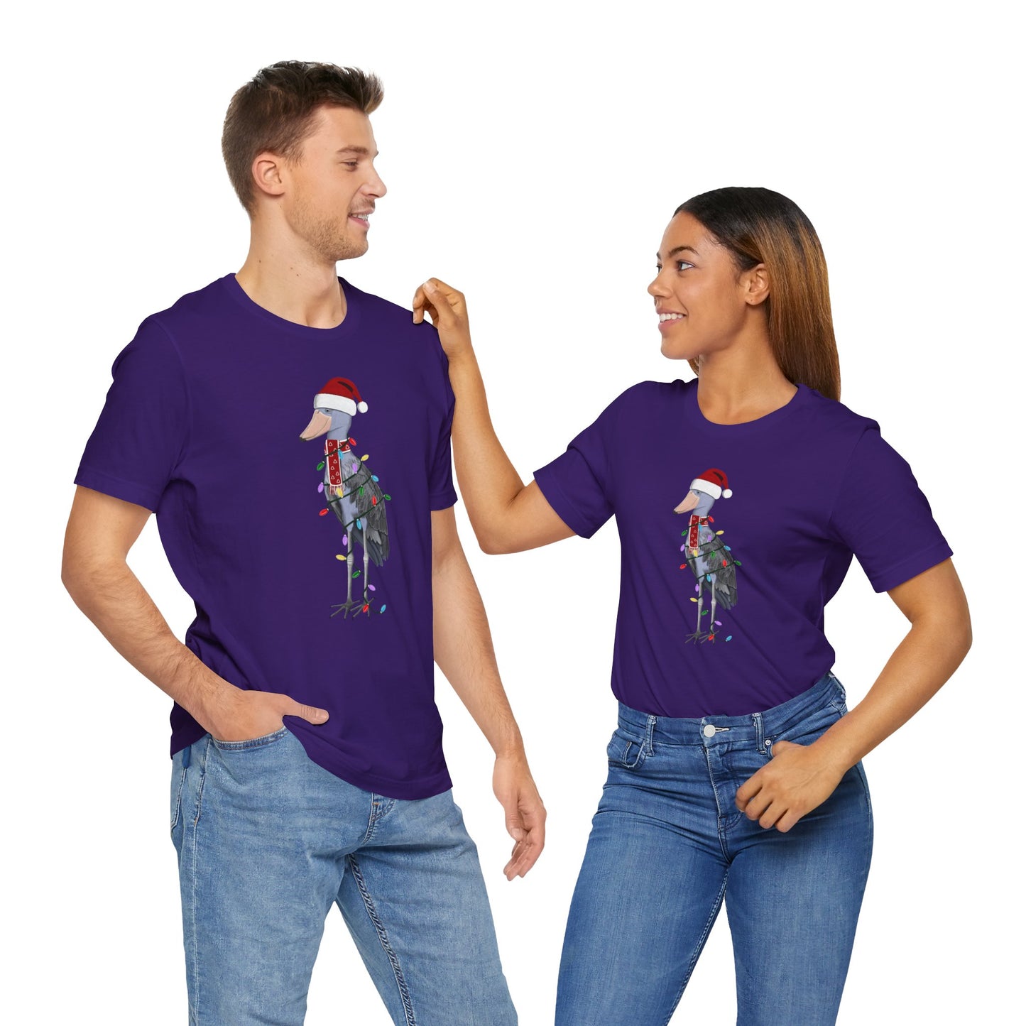 フェアリーライト付きハシビロコウのクリスマスバードTシャツ