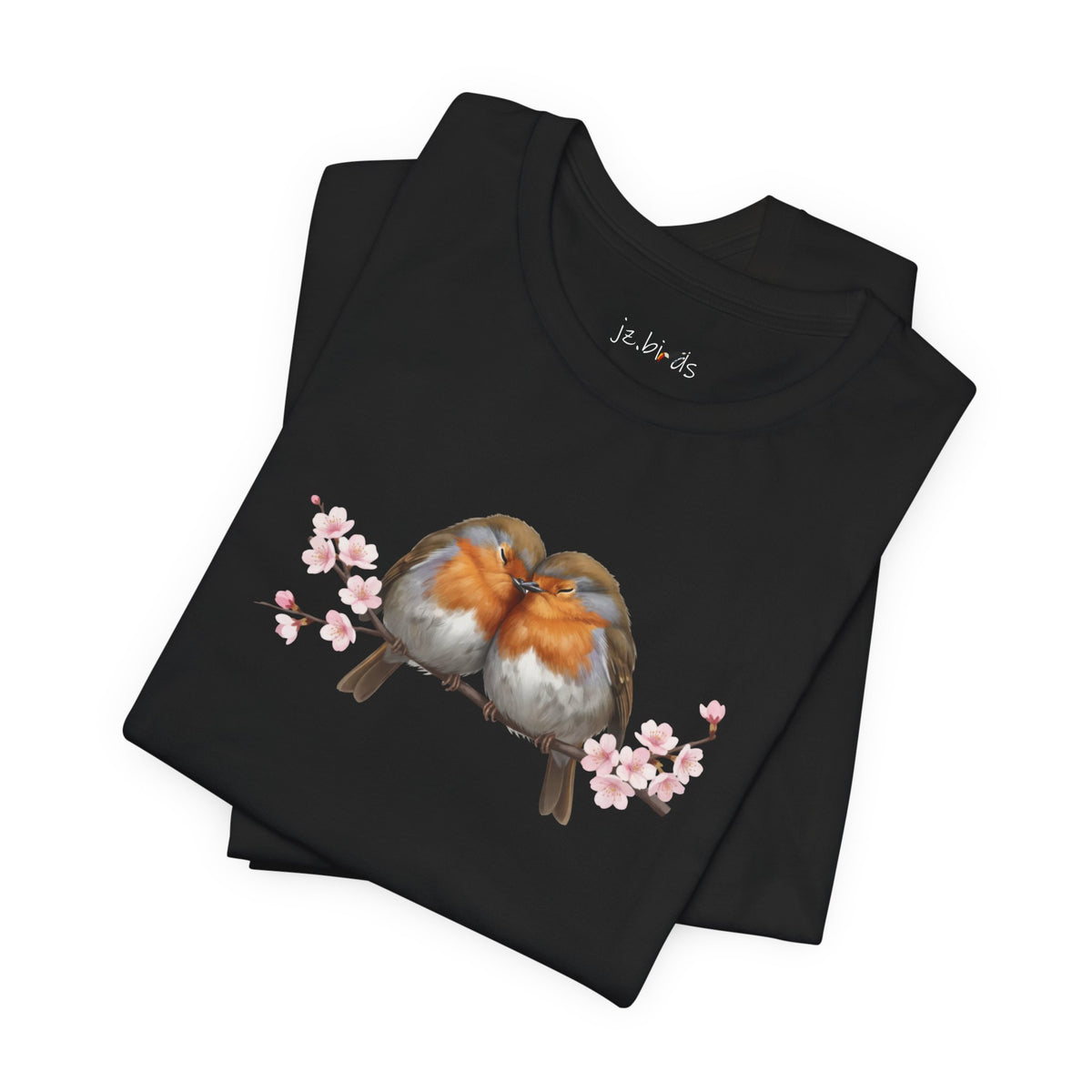 Lovebirds Robins T-Shirt – Floral Bird Lover Gift for Valentine's Day