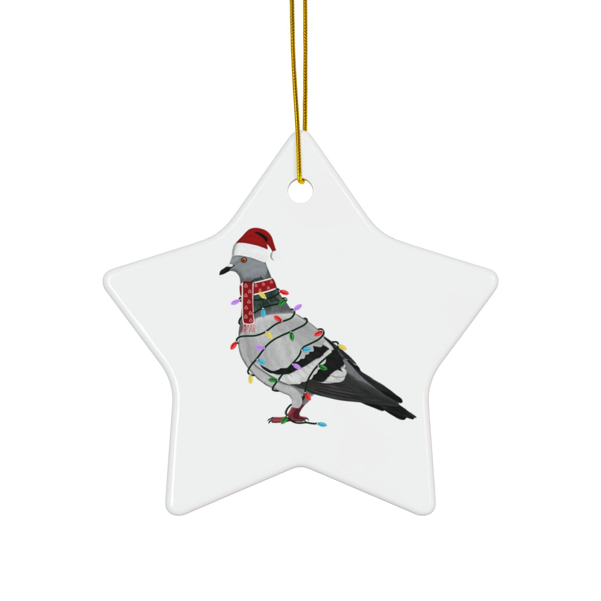 鳩のサンタクロース風陶器製クリスマスオーナメント | 丈夫な両面鳥愛好家向け装飾