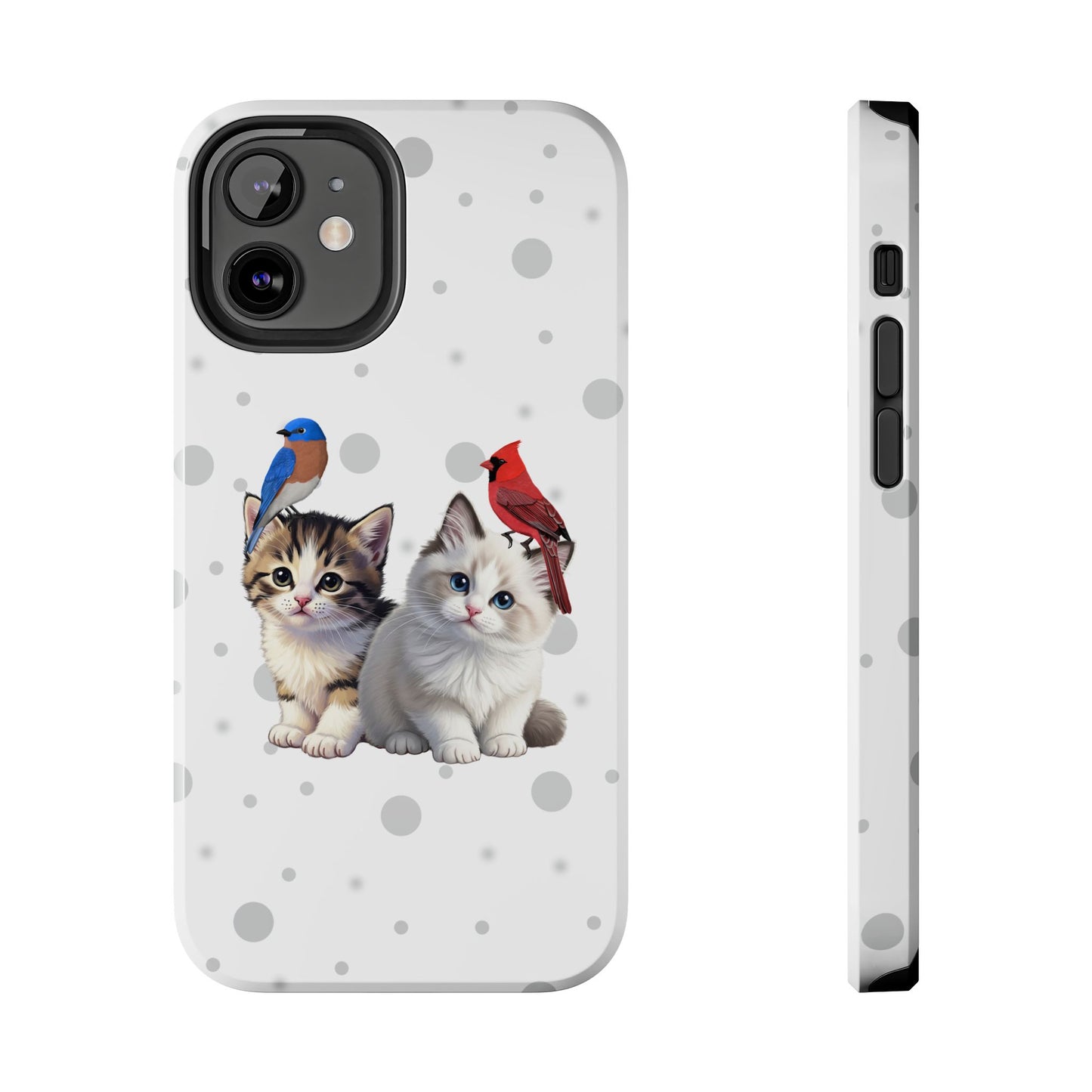 Cute Kitten with Cardinal and Bluebird Animal iPhone Case - Dual-Layer PC/TPU Protective Cover for iPhone