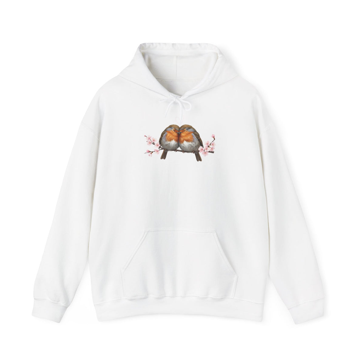 Premium Hoodie Rotkehlchen kuscheln auf einem Ast für Vogelbeobachter | Gemütlicher Unisex Kapuzenpullover