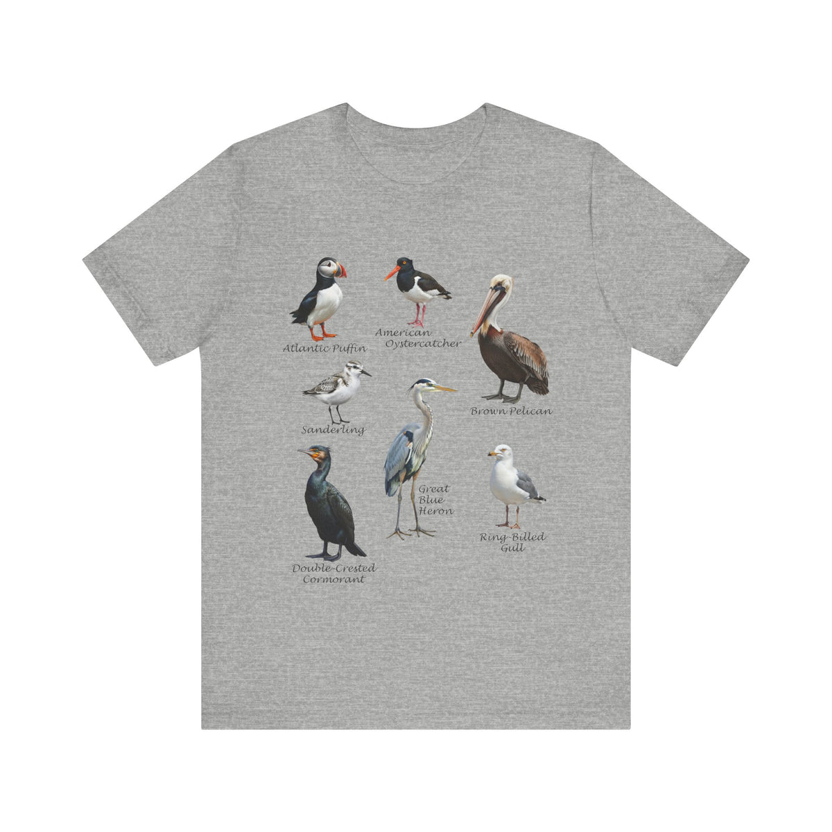 Pelican, Puffin, Heron and Gull T-Shirt on bird lover background