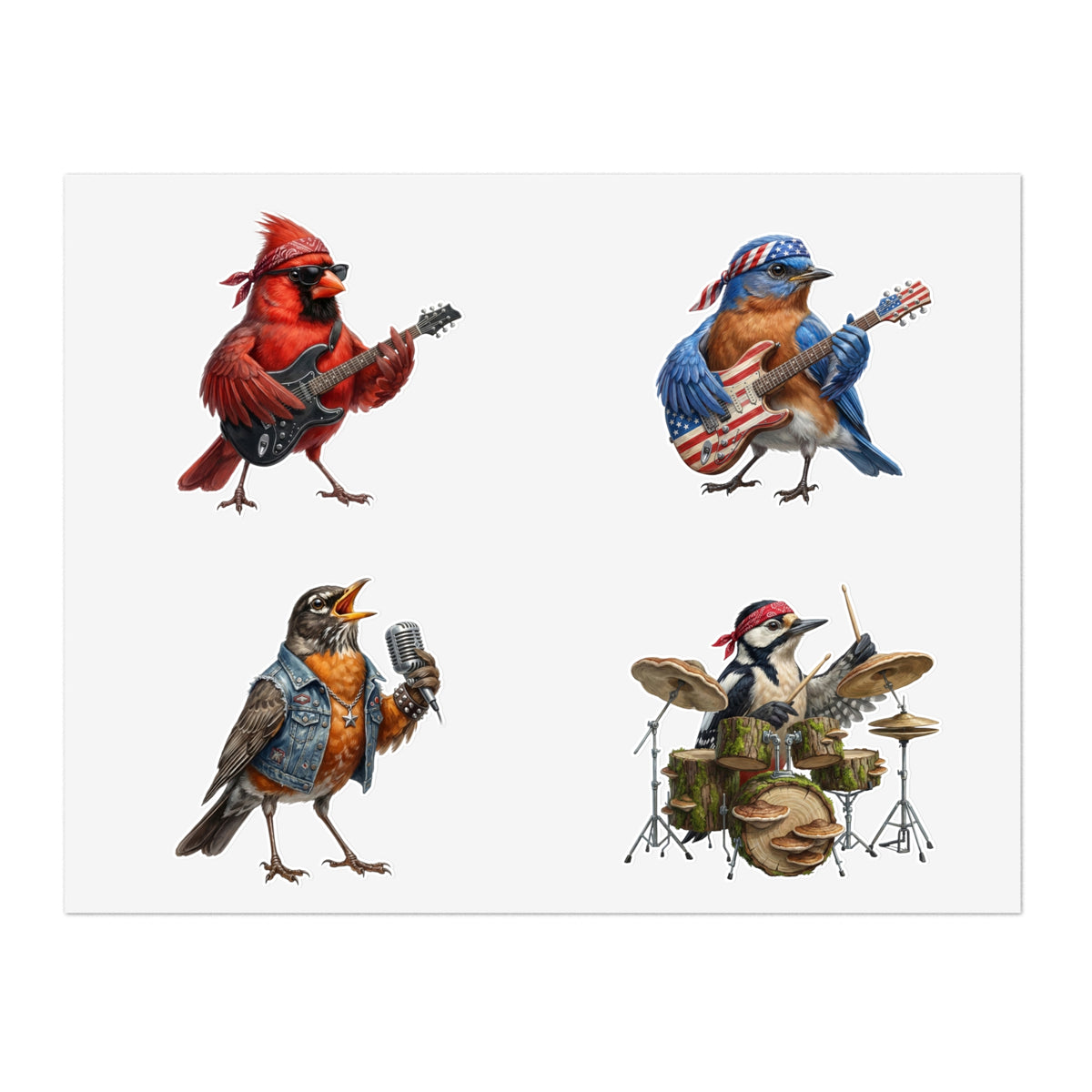 The Backyard Birds – Official Tour Sticker Sheet – 4 Vinyl Decals (White, Holographic or Transparent) Stickers – animal musician, avian