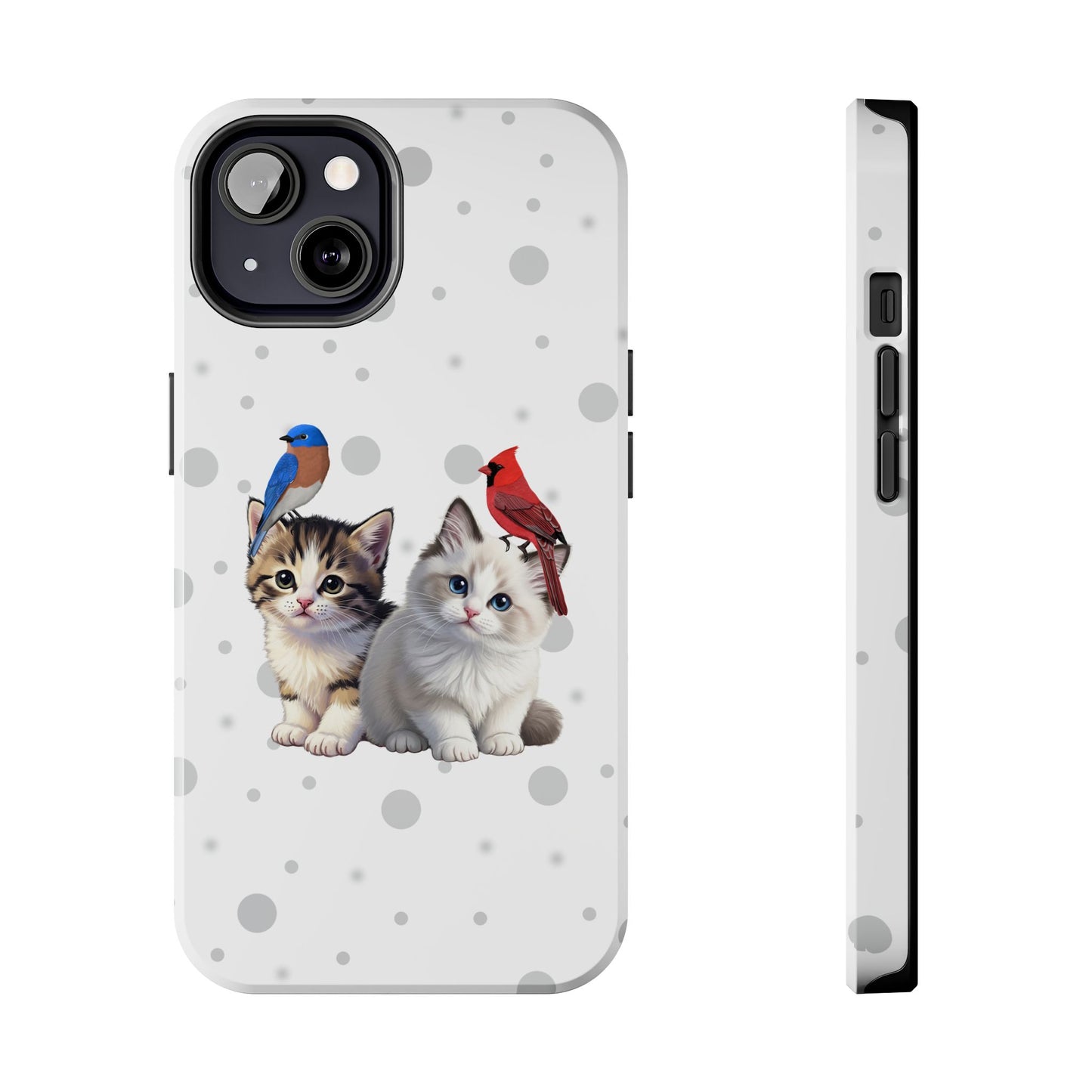 Cute Kitten with Cardinal and Bluebird Animal iPhone Case - Dual-Layer PC/TPU Protective Cover for iPhone