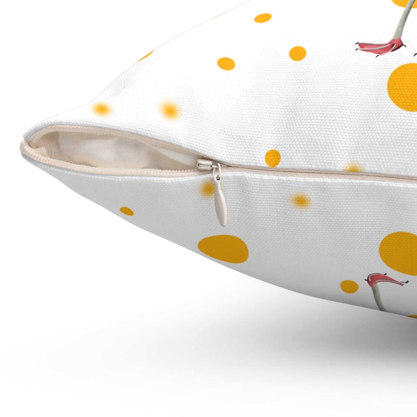 Flamingo Halloween Bird Throw Pillow White 16"x16" Orange Dots