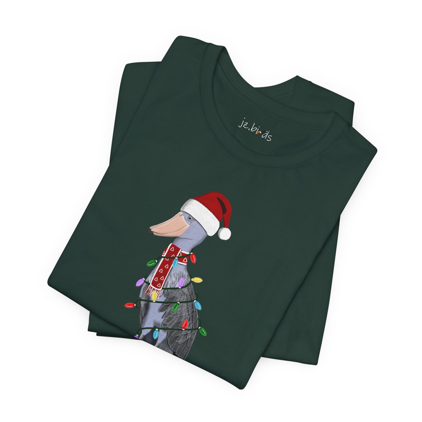 フェアリーライト付きハシビロコウのクリスマスバードTシャツ