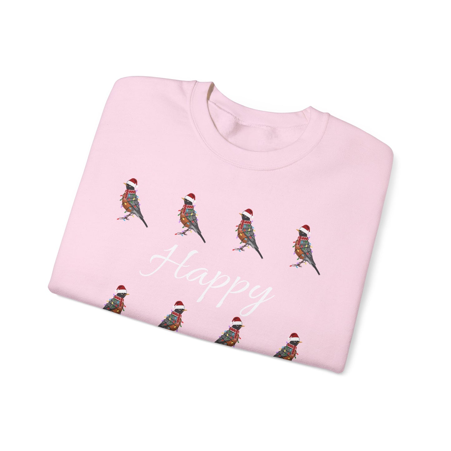 American Robin as Santa with Hat Scarf and Fairy Lights Happy Holidays Birdwatcher Christmas Bird Sweatshirt
