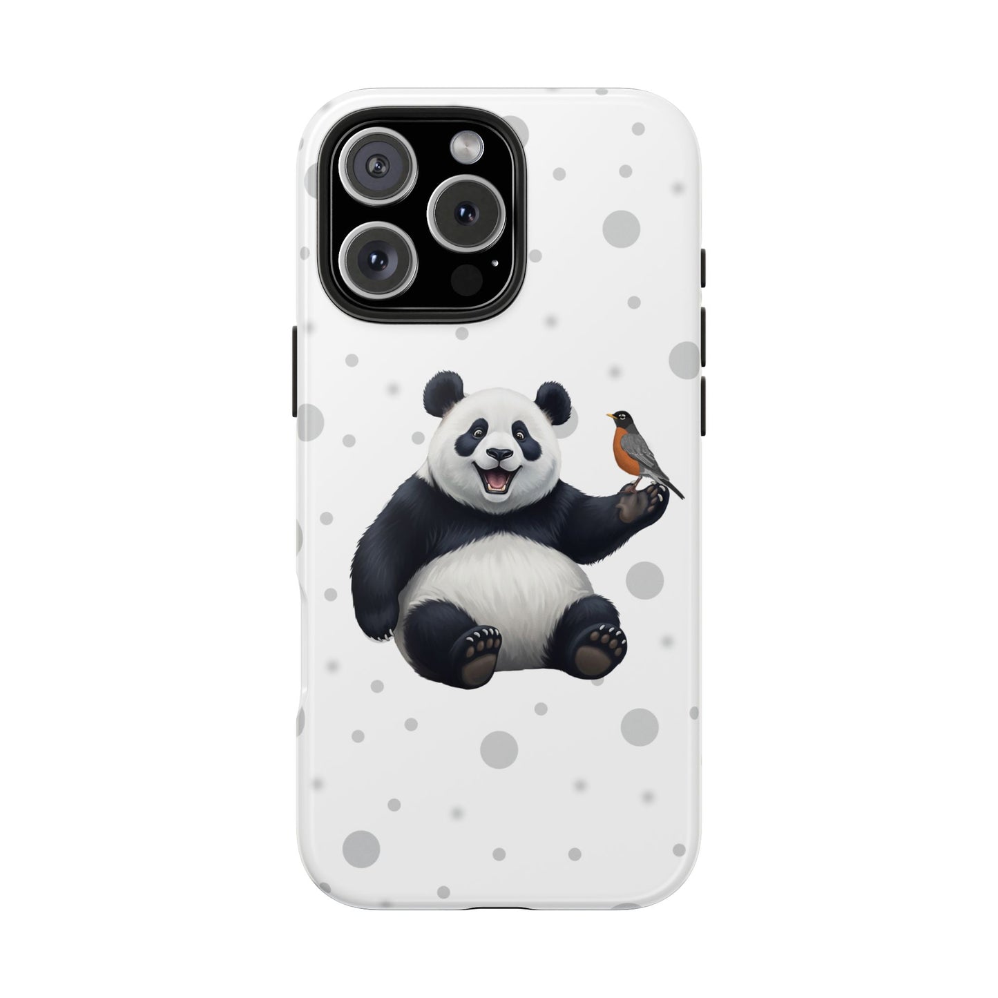 Cute Panda Bear with American Robin Animal iPhone Case - Dual-Layer PC/TPU Protective Cover for iPhone