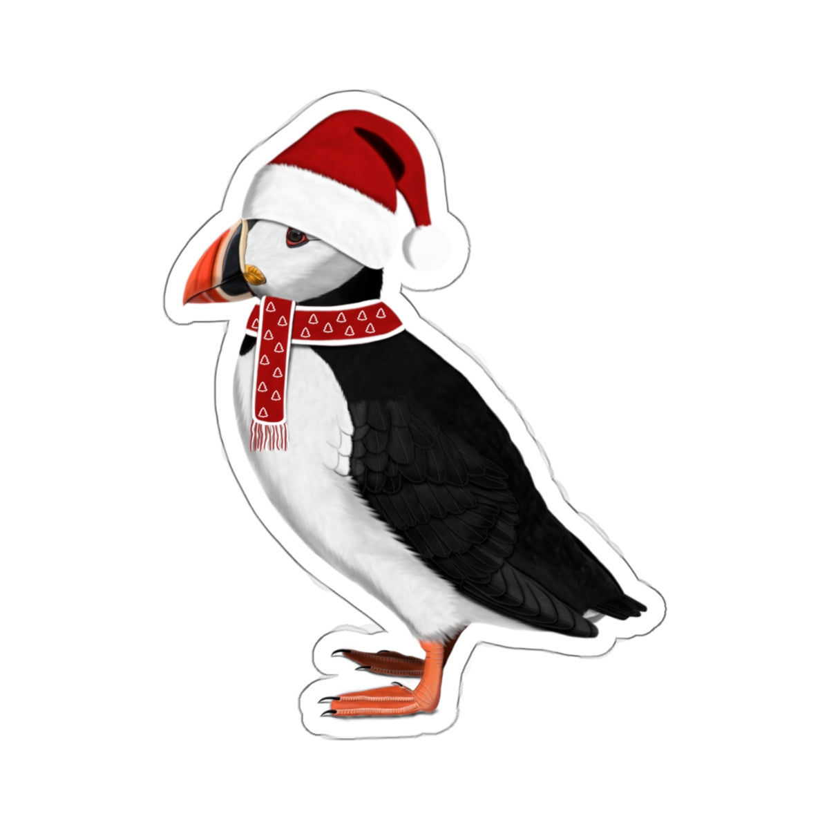Puffin Christmas Stickers – with Santa Claus Hat and Scarf Bird Sticker