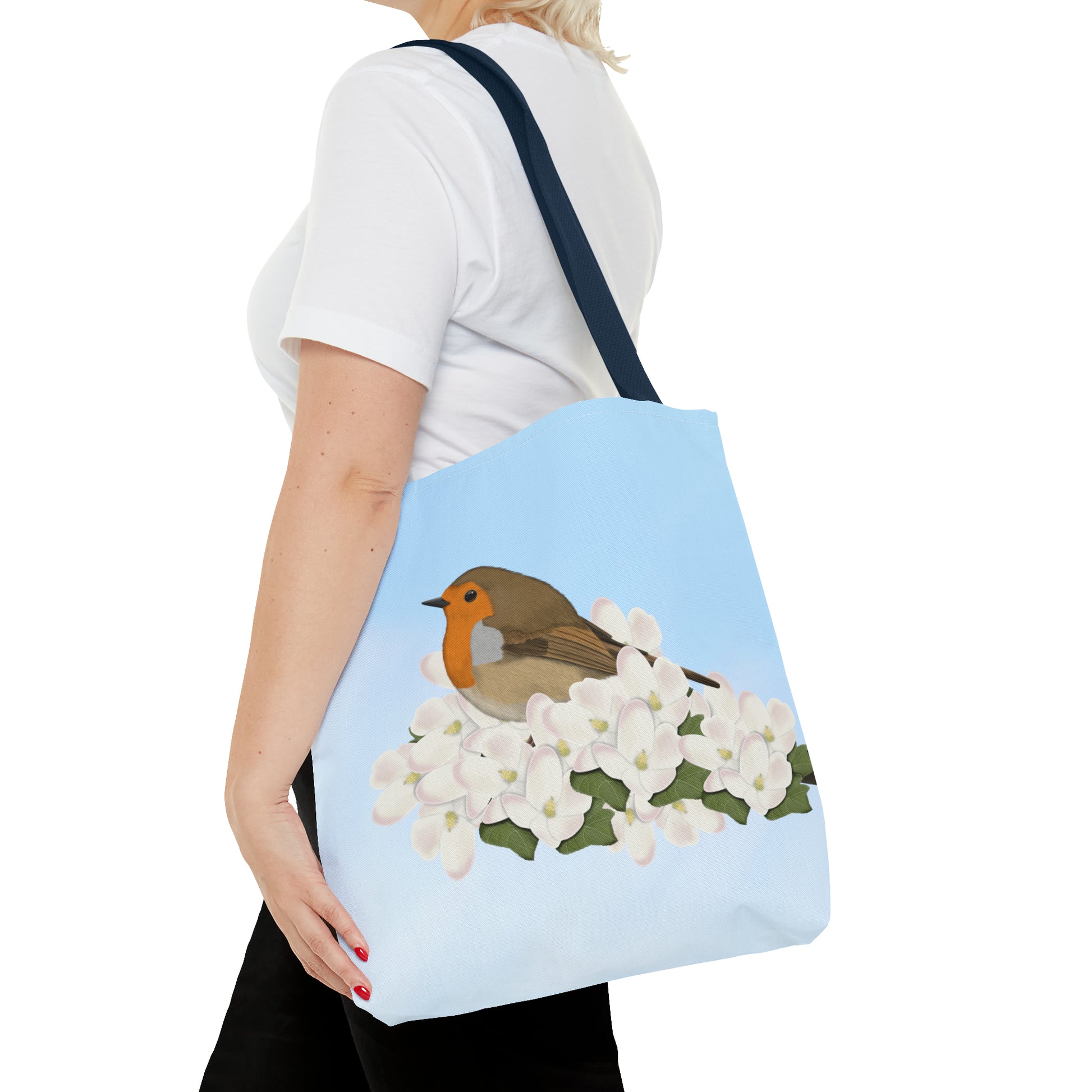 Robin in Spring Blossoms Bird Tote Bag 16"x16" - jz.birds