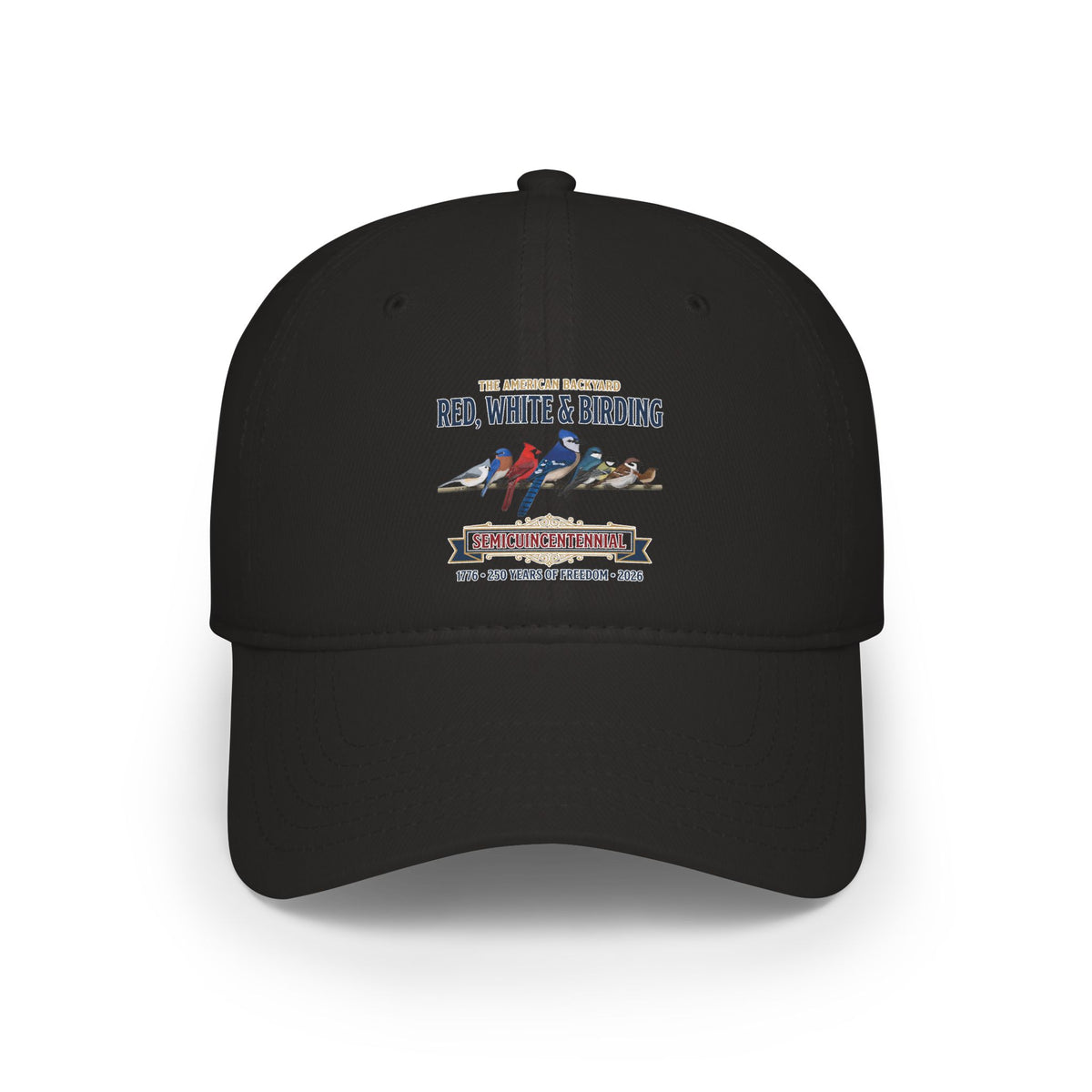 Red, White & Birding Branch Baseball Cap | Cardinal Blue Jay Bluebird 250th Anniversary Edition | jz.birds