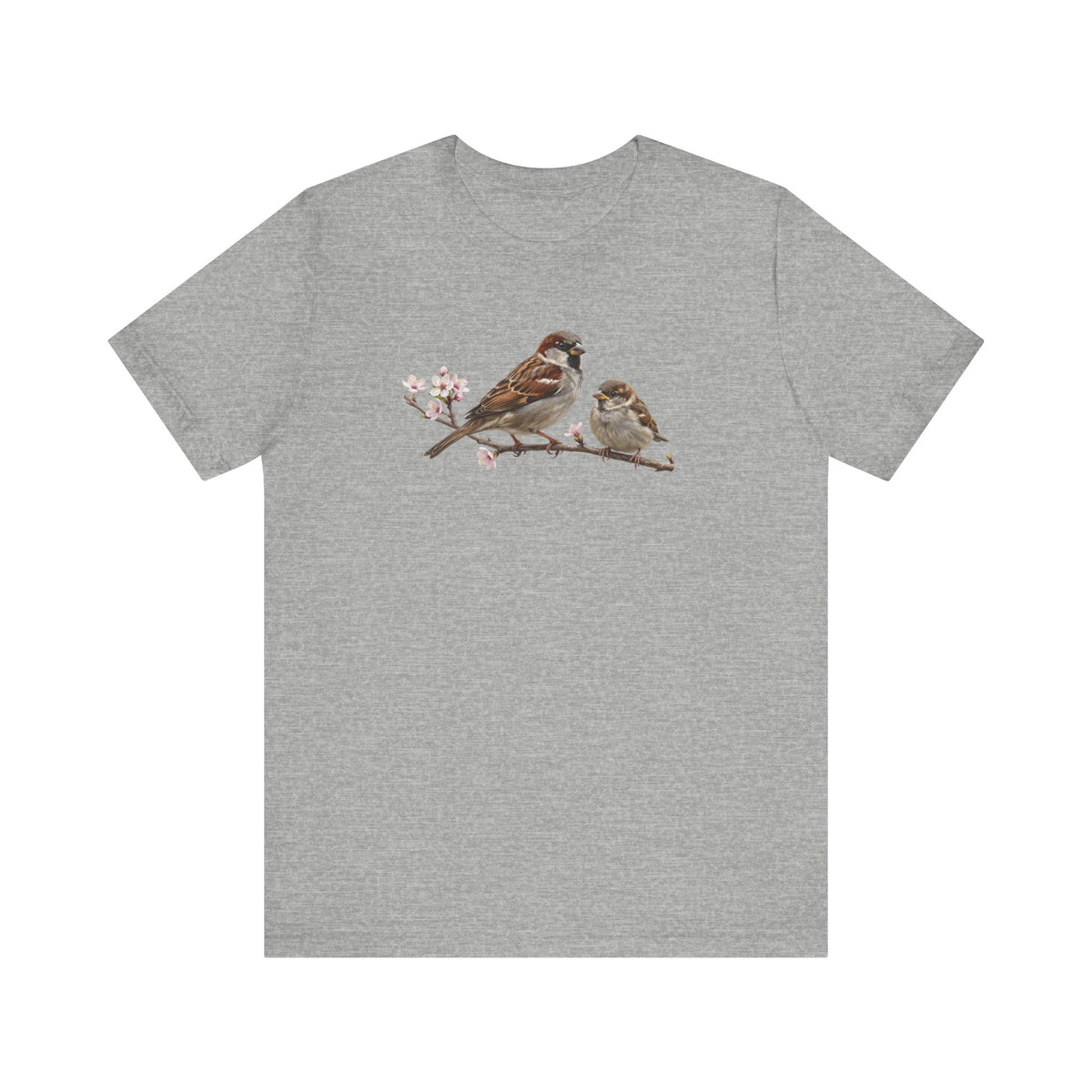 Tree Sparrow & Fledgling T-Shirt | Spring Blossoms Unisex Graphic Tee