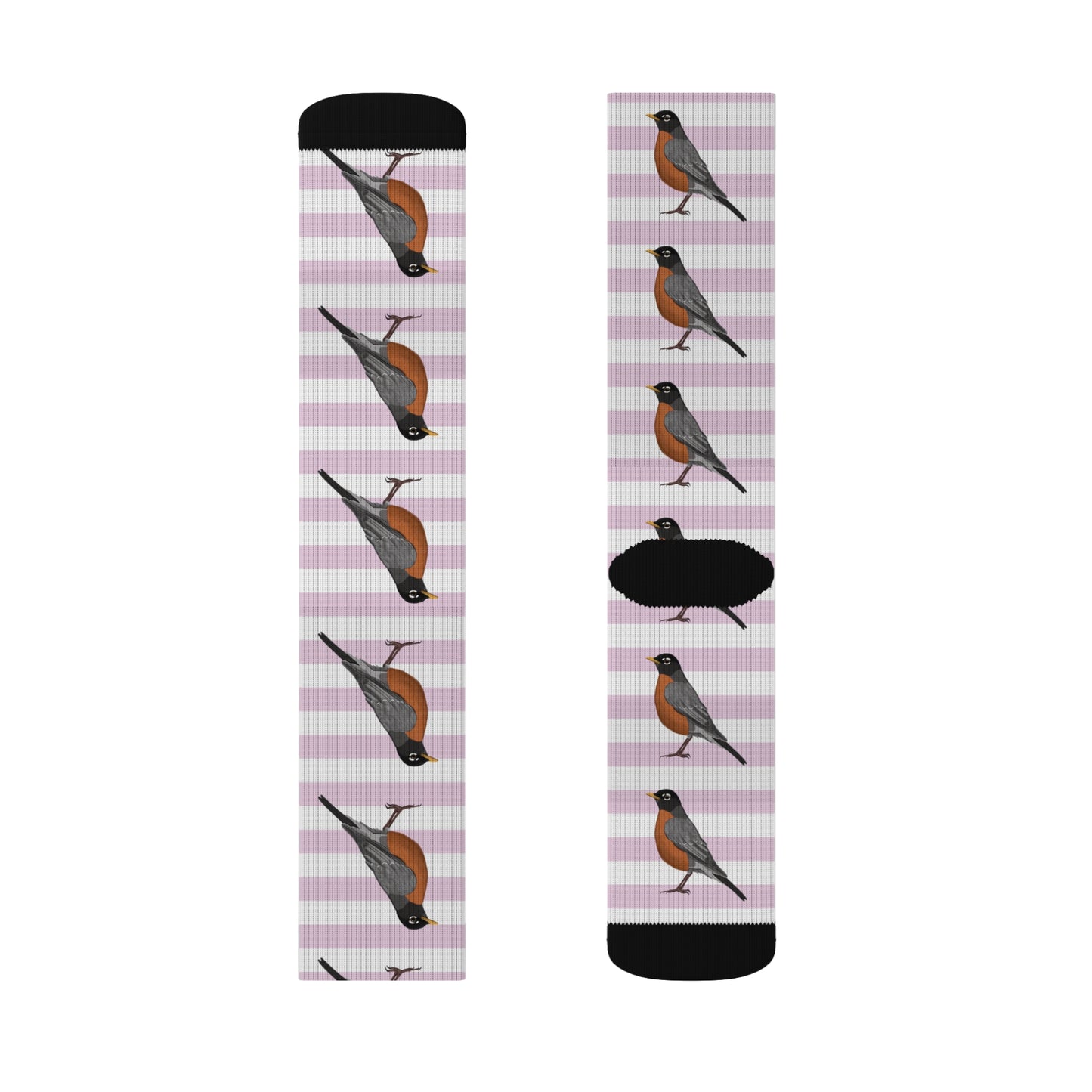 Robin Bird Pink White Striped Socks