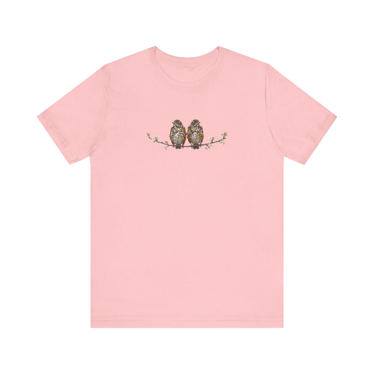 American Robin Fledgling T-Shirt | Spring Blossoms Unisex Graphic Tee for Bird Watchers