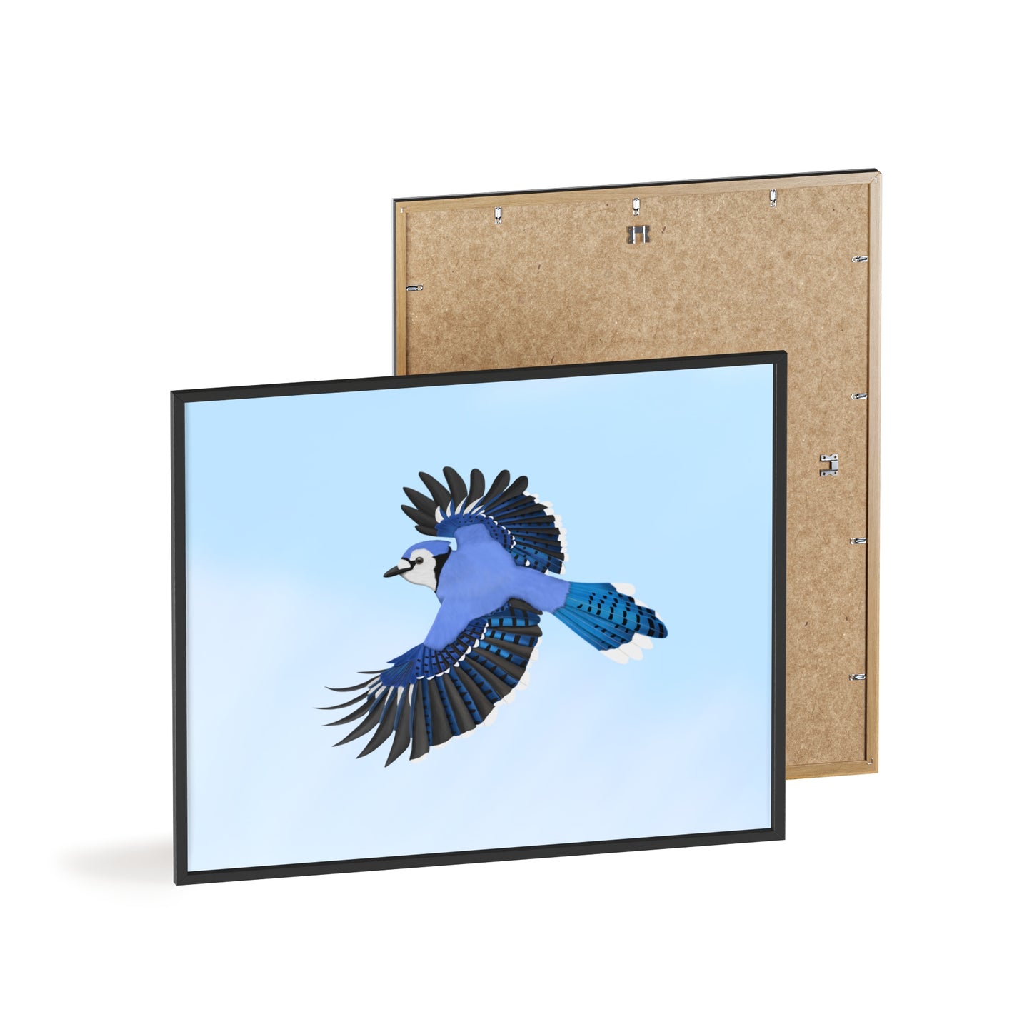 Vogel Poster im Holzrahmen - Blue Jay Poster Gartenvogel Singvogel