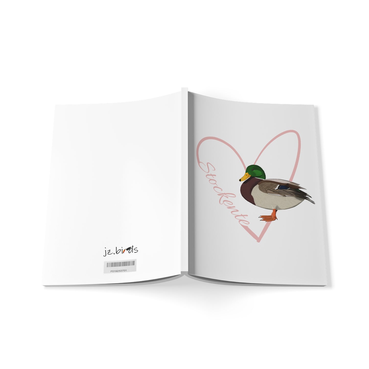 Stockente Notizbuch Vogel mit Herz A5 Softcover 150 Seiten Liniert Weiß
