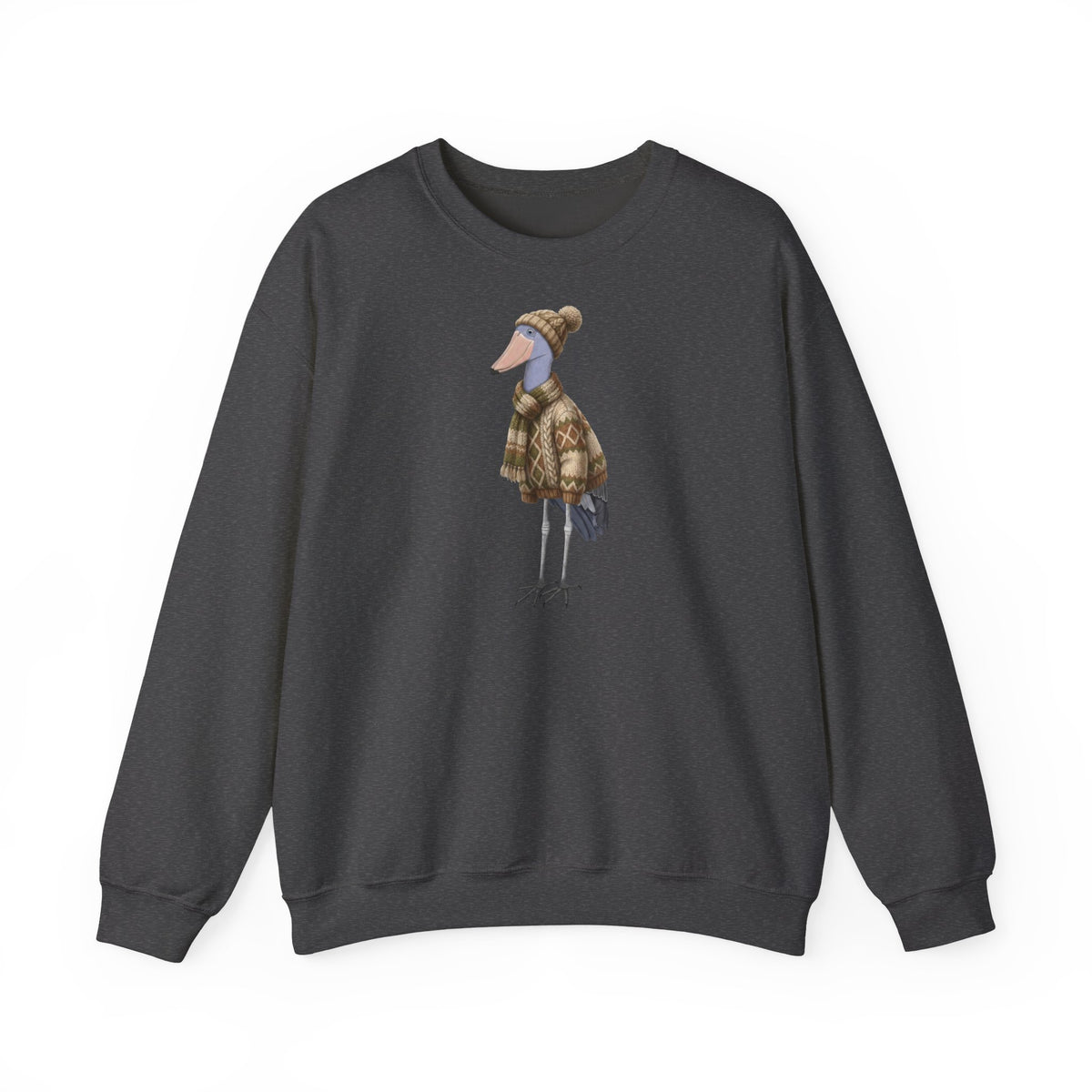 Schuhschnabel in Strick Sweatshirt Vogelmotiv mit Animal Graphic Tee Hintergrund